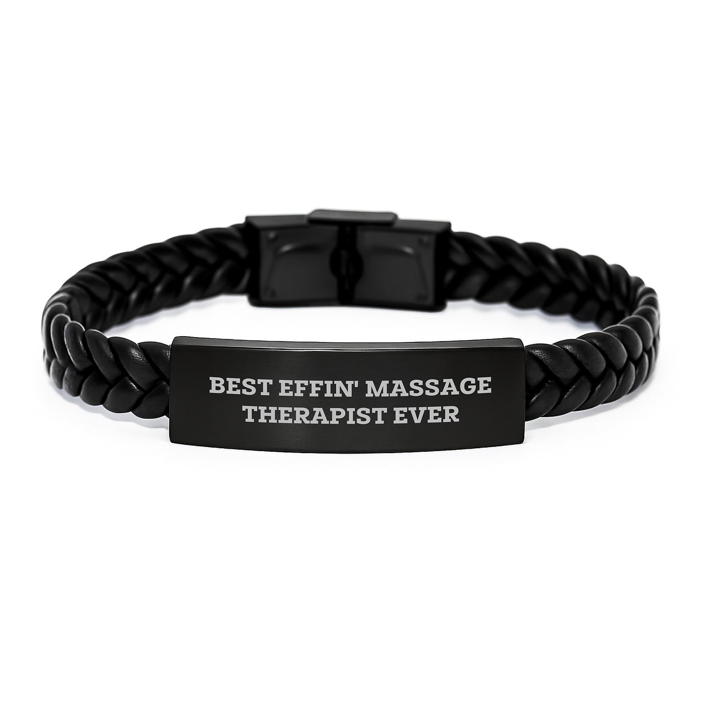 Funny Massage Therapist Gifts Best Effin' Interlaced Leather Bracelet for Graduation from Friends or Coworkers to Massage Therapist - Image 1