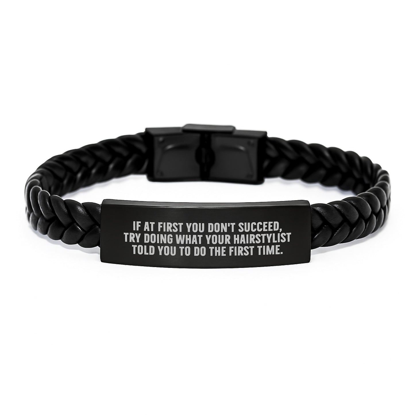 Hairstylist Gift Ideas, Funny Quote Interlaced Leather Bracelet, Gifts from Friends, Gifts for Hairstylist, Birthday Unique Gifts - Image 1