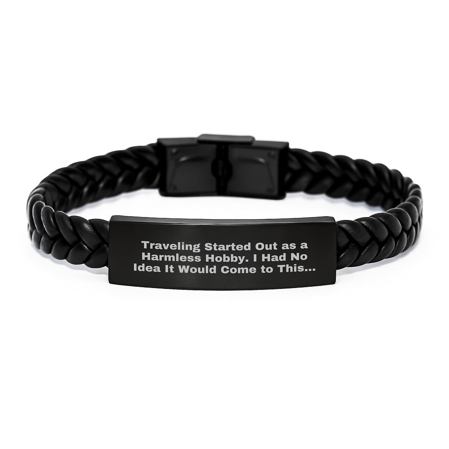 Traveling Wonders Interlaced Leather Birthday Unique Gift for Traveling Enthusiasts from Friends and Family - 'Traveling Started Out As A Harmless Hobby. I Had No Idea It Would Come To This...' Quote - Image 1