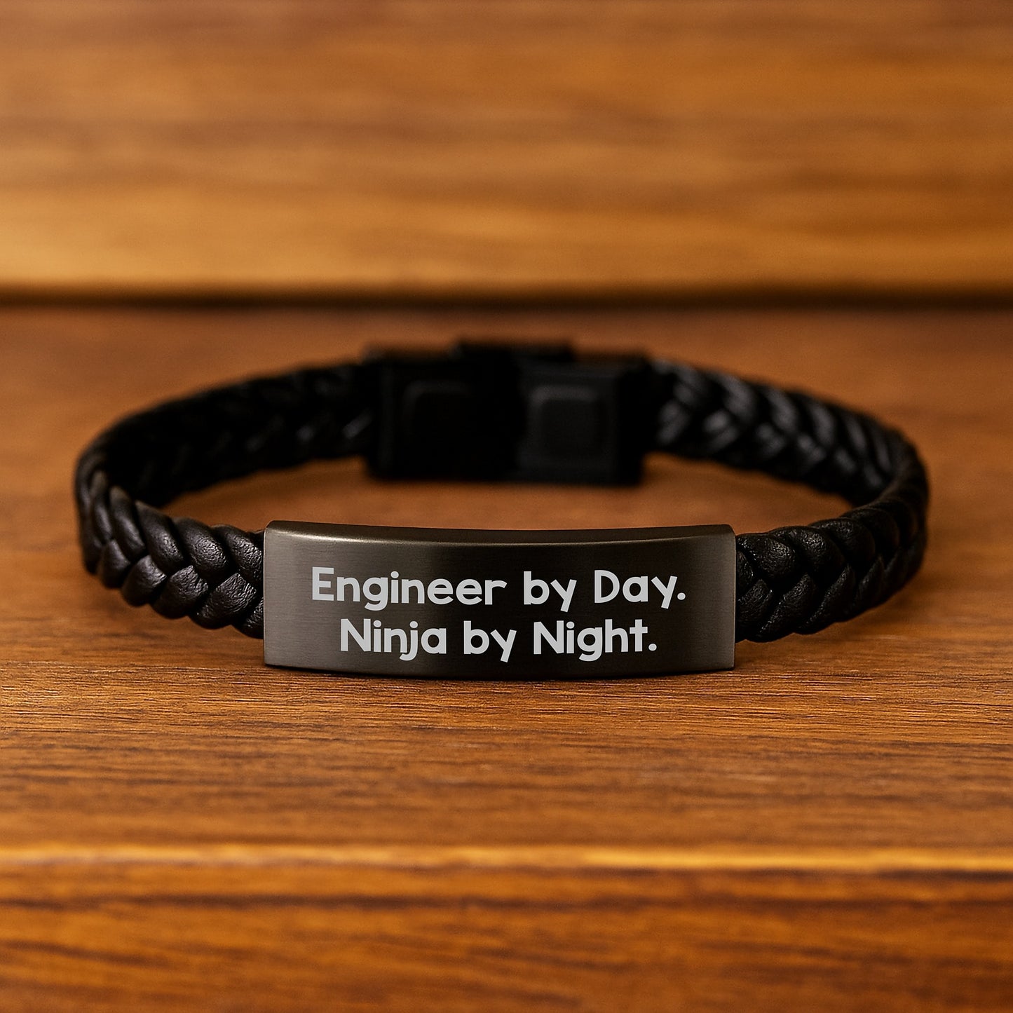 Engineer Gifts By Day, Ninja By Night Interlaced Leather Bracelet, Funny Inspirational Quote, 7.87 inches Stainless Steel and PU Leather, Graduation Unique Gifts for Men from Family - Image 2