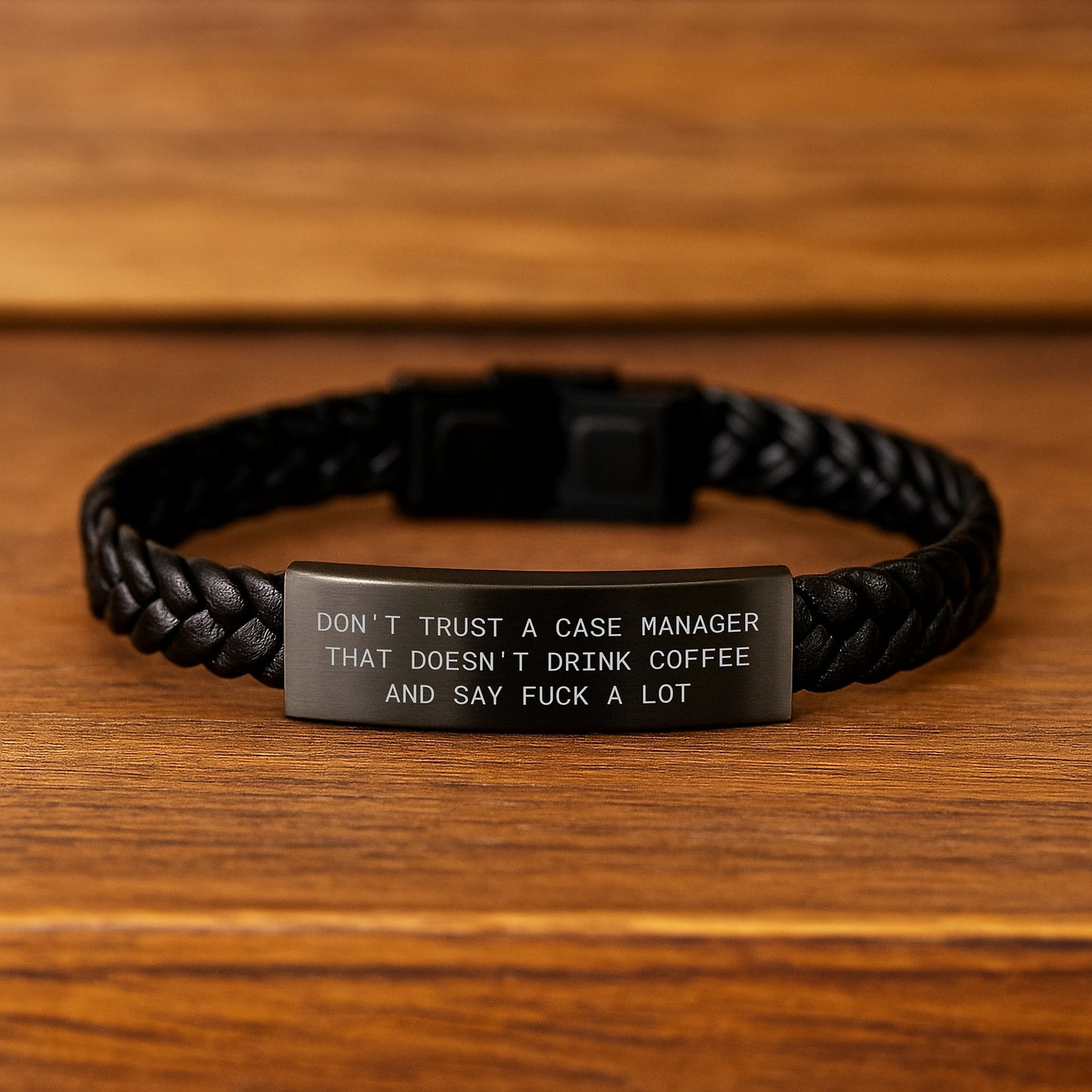 Funny Case Manager Gifts, 'Don't Trust A Case Manager That Doesn't Drink Coffee' Interlaced Leather Bracelet for Men, 7.87 inches, Gifts from Family, Friends, or Coworkers - Image 2