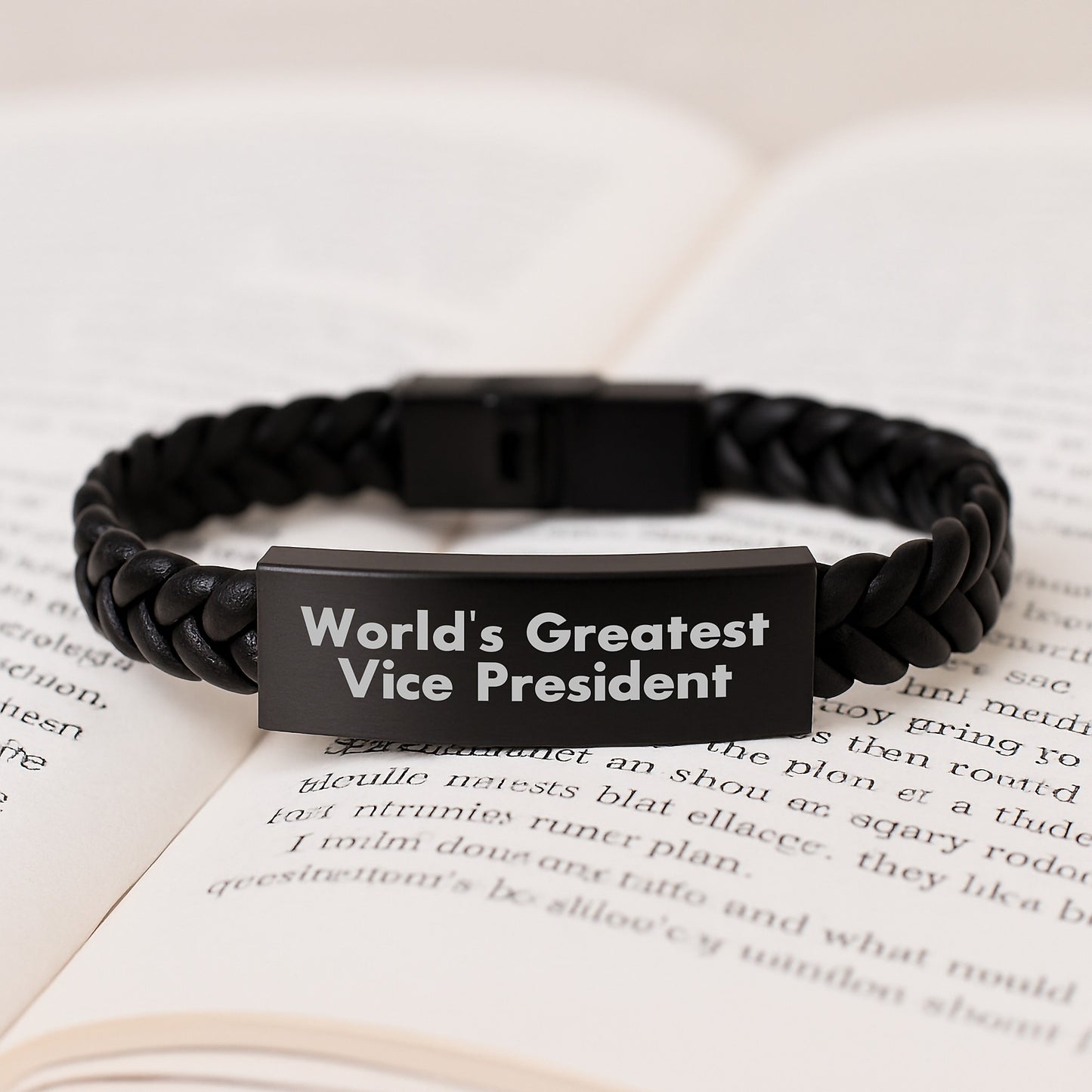 Witty Vice President Gifts, 'World's Greatest Vice President' Interlaced Leather Bracelet for Birthday from Friends or Family, 7.87 inches, Stainless Steel and PU Leather - Image 3