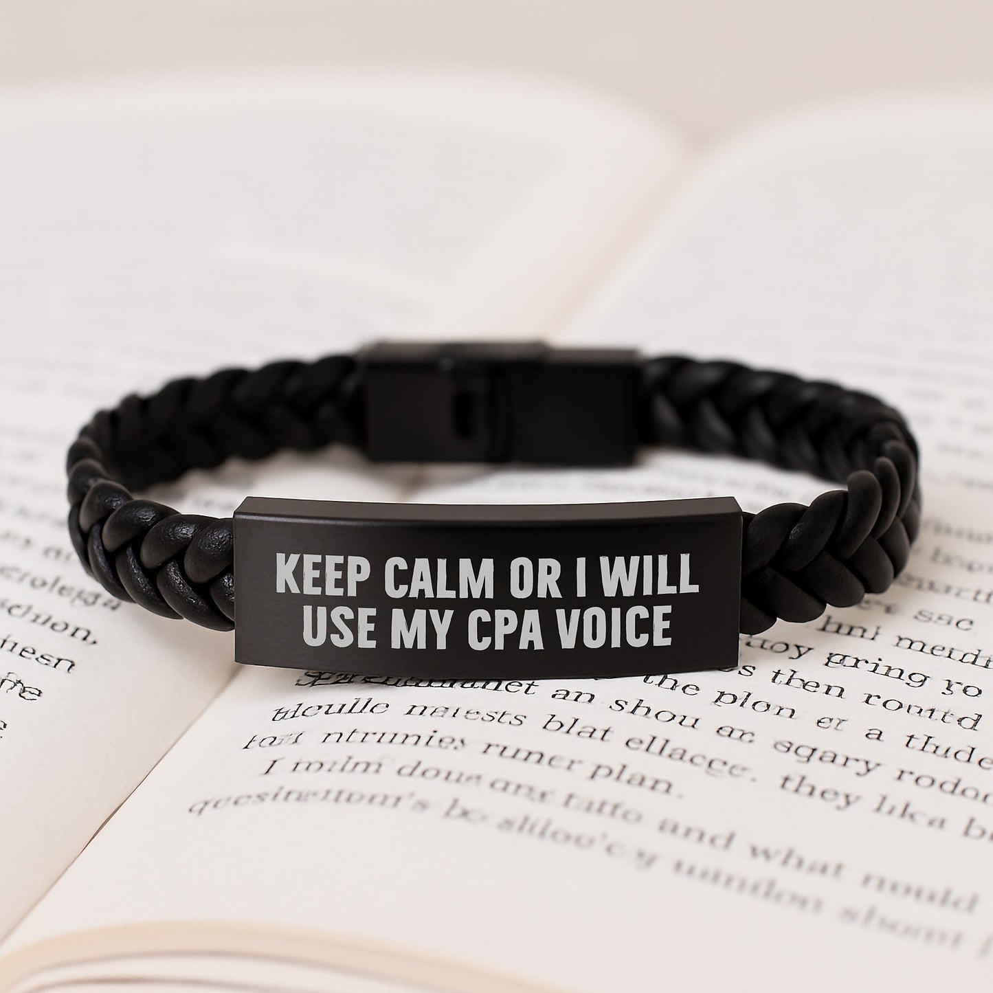 Funny CPA Gifts for Men from Friends - Interlaced Leather Bracelet with 'Keep Calm Or I Will Use My CPA Voice' Quote for Birthday - Image 3