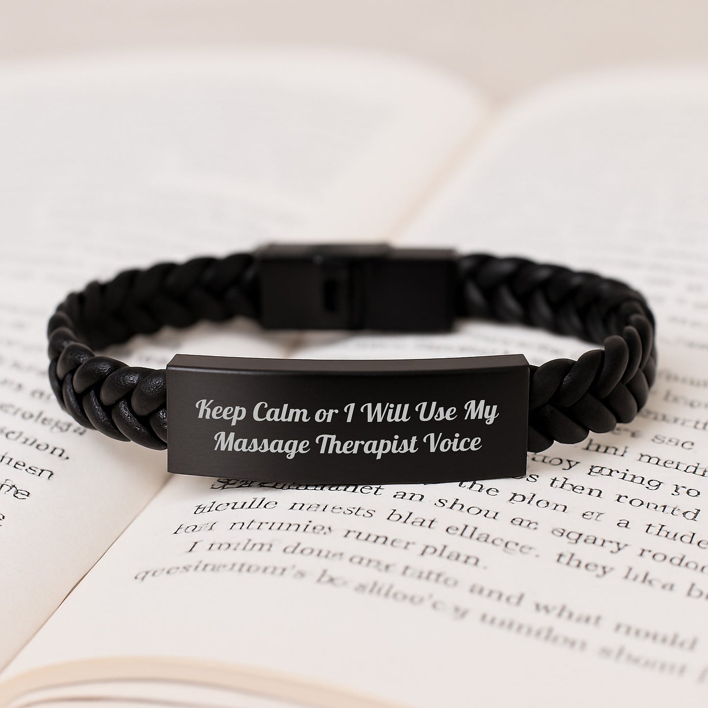Funny Massage Therapist Gifts for Men, Gifts from Friends, Interlaced Leather Bracelet, Keep Calm or I Will Use My Massage Therapist Voice Christmas Unique Presents - Image 3