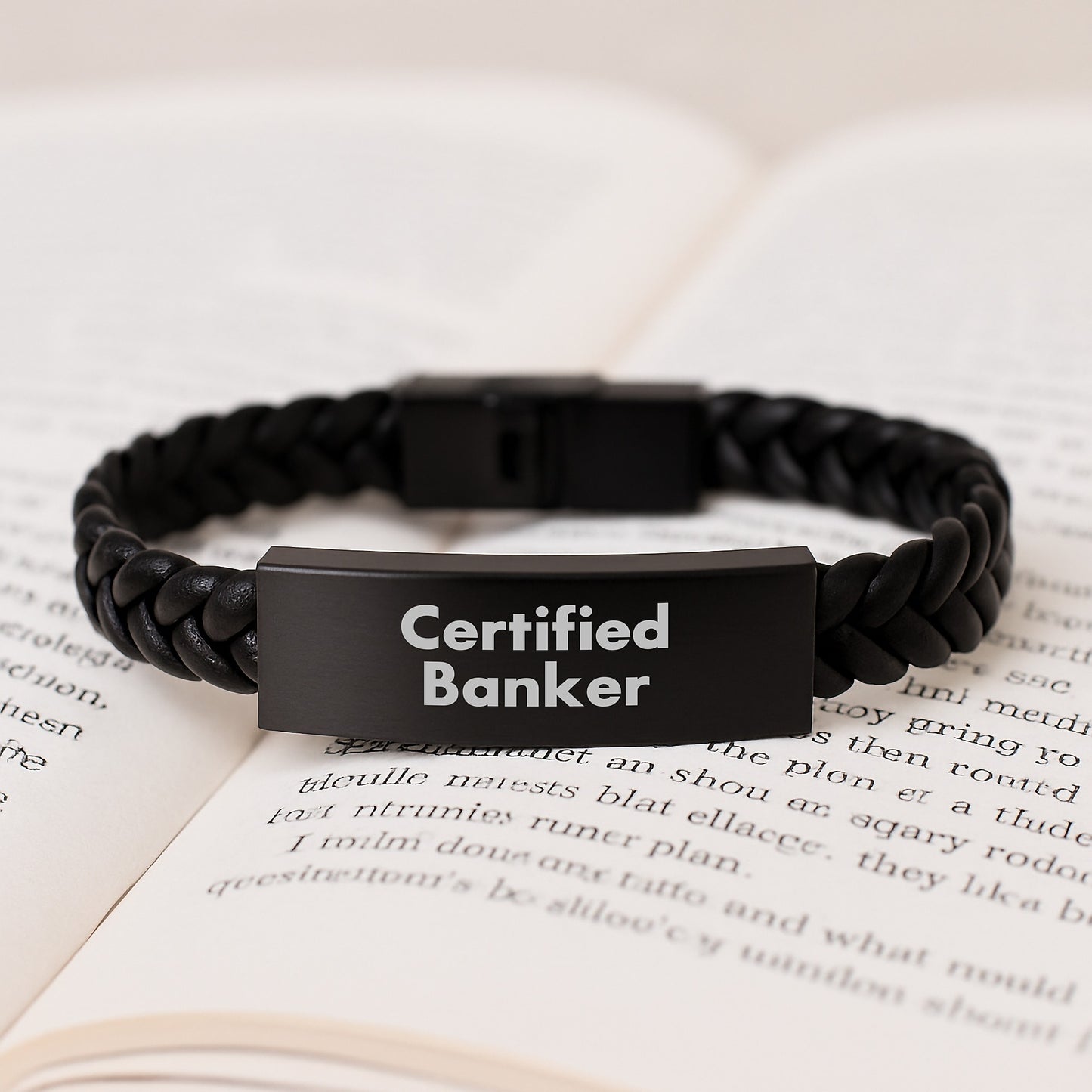 Funny Gifts for Banker, Interlaced Leather Bracelet for Men, Birthday Unique Gifts from Friends, 'Certified Banker' Quote, 7.87 inches Long, Stainless Steel and PU Leather - Image 3