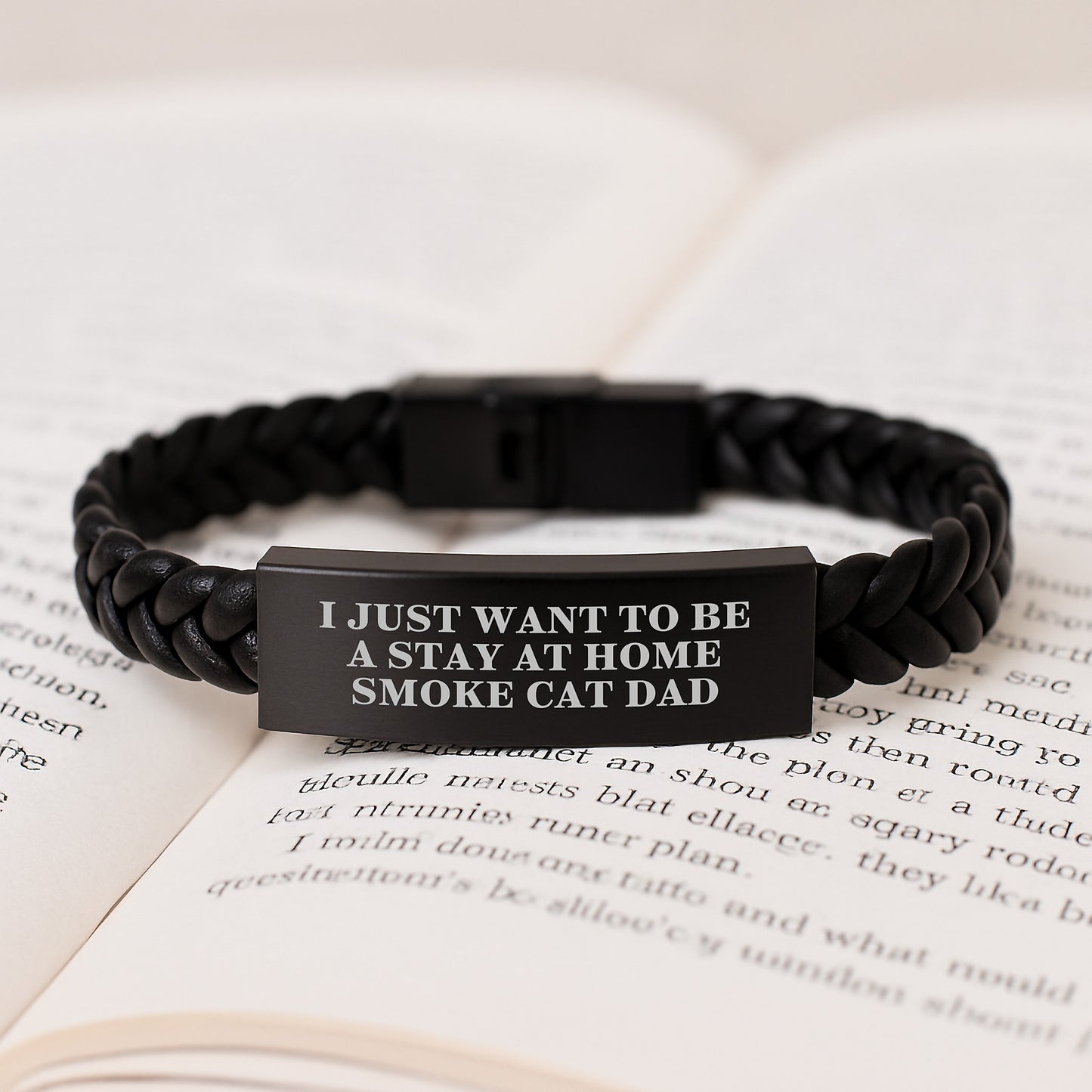 Funny Smoke Cat Gifts - I Just Want To Be A Stay At Home Dad - Interlaced Leather Bracelet for Smoke Cat Dads - Graduation Unique Gifts from Dad to Son or Father to Son - Image 3
