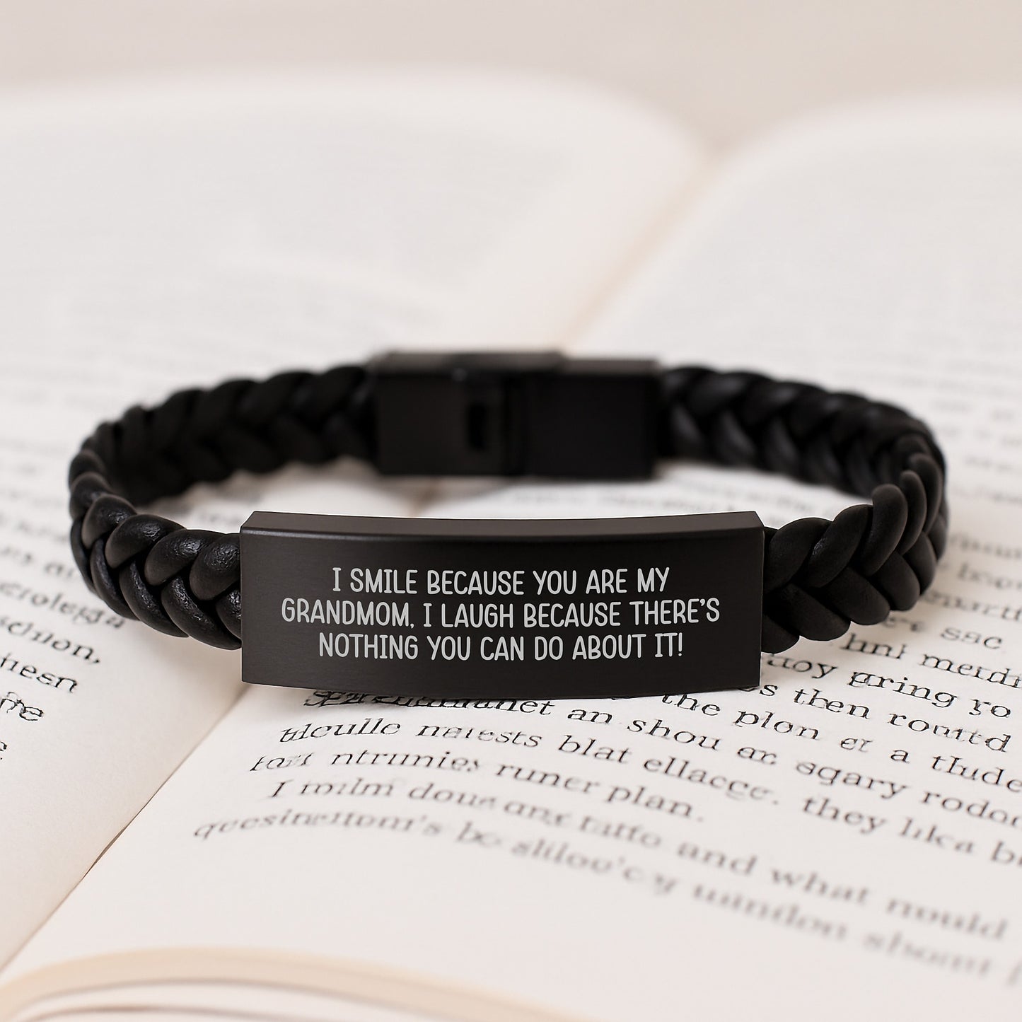 Funny Grandmom Gifts for Her, Interlaced Leather Bracelet with Quote 'I Smile Because You Are My Grandmom, I Laugh Because There's Nothing You Can Do About It!', Graduation Unique Gifts from Family - Image 3