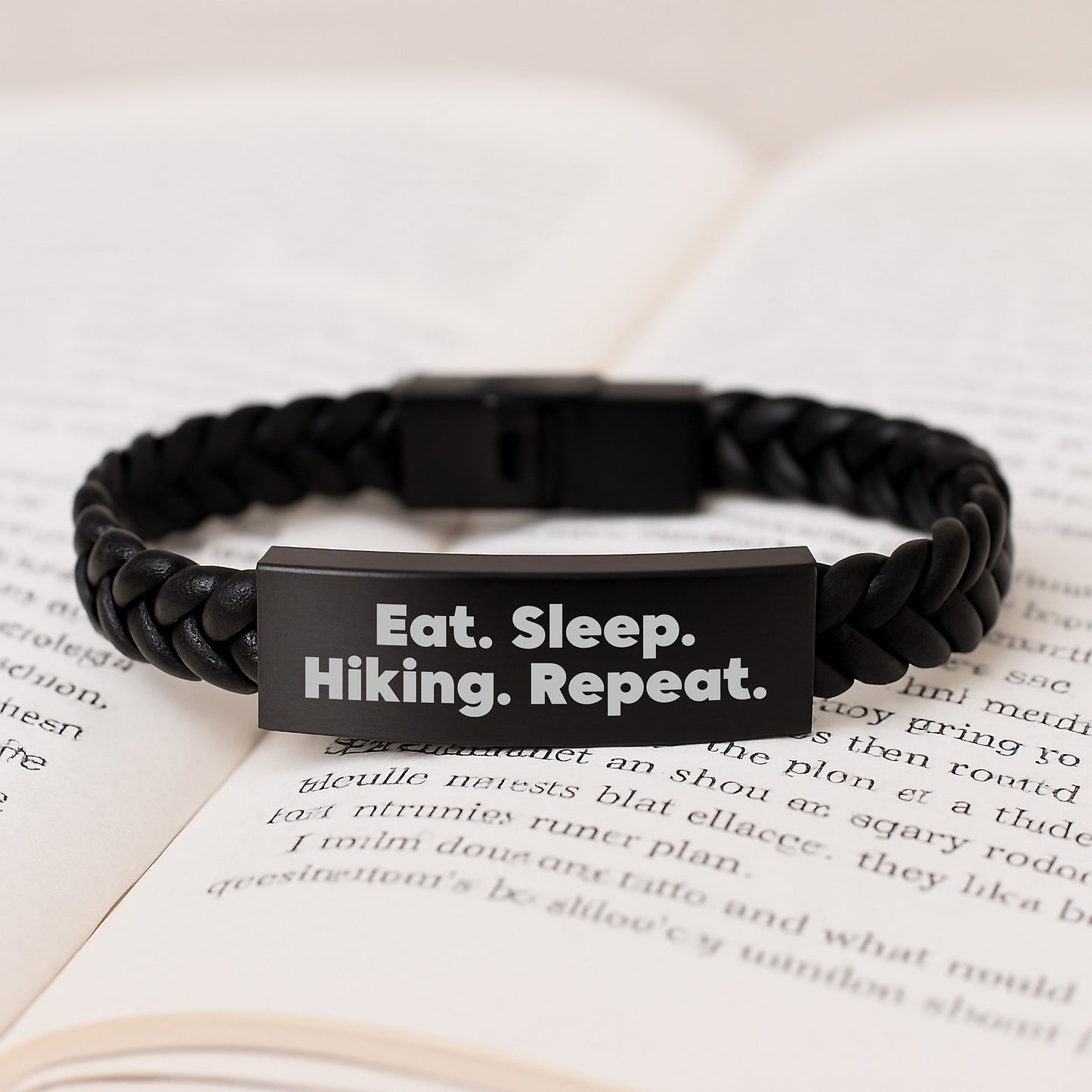Hiking Enthusiasts' Gifts from Friends for Men and Women - Interlaced Leather Bracelet, Eat. Sleep. Hiking. Repeat. - Unique Graduation Presents - Image 3