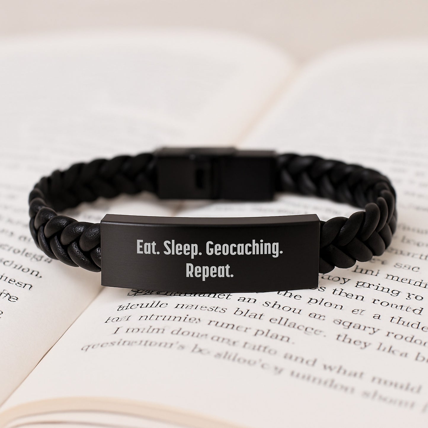 Geocaching Enthusiasts Gifts, Eat. Sleep. Geocaching. Repeat., Interlaced Leather Bracelet for Men and Women, Graduation Unique Gifts from Friends and Family - Image 3