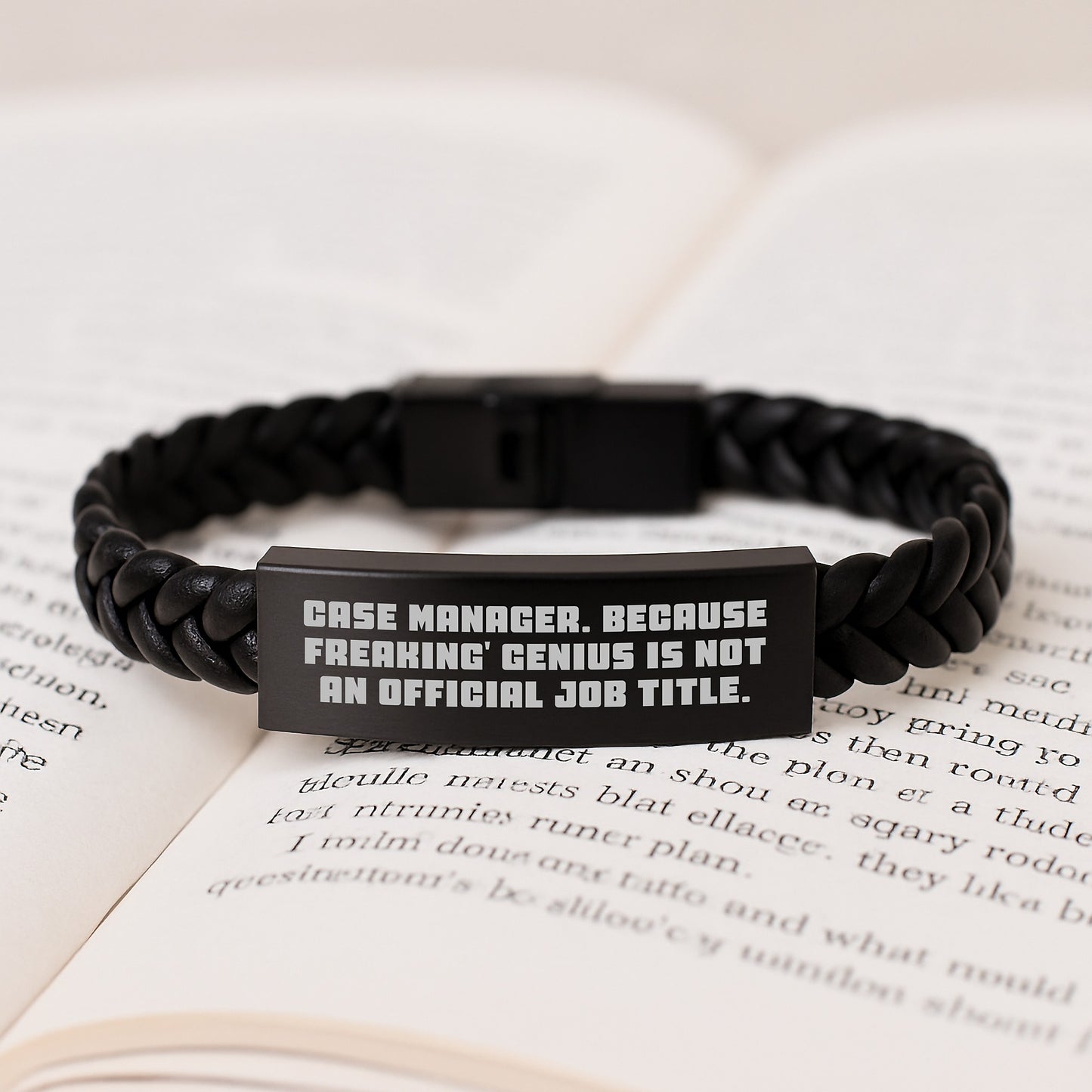 Funny Case Manager Gifts for Men, Unique Interlaced Leather Bracelet with Quote 'Case Manager. Because Freaking' genius Is Not An Official Job Title.' Perfect for Christmas Unique Gifts from Friends - Image 3