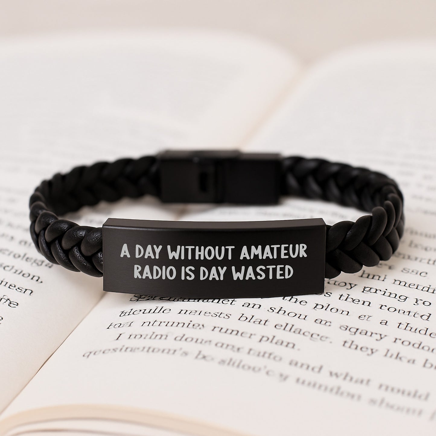 A Day Without Amateur Radio Is Day Wasted, Funny Quote Interlaced Leather Bracelet, Birthday Unique Gifts for Amateur Radio Men, Unique Leather Strap for Him - Image 3