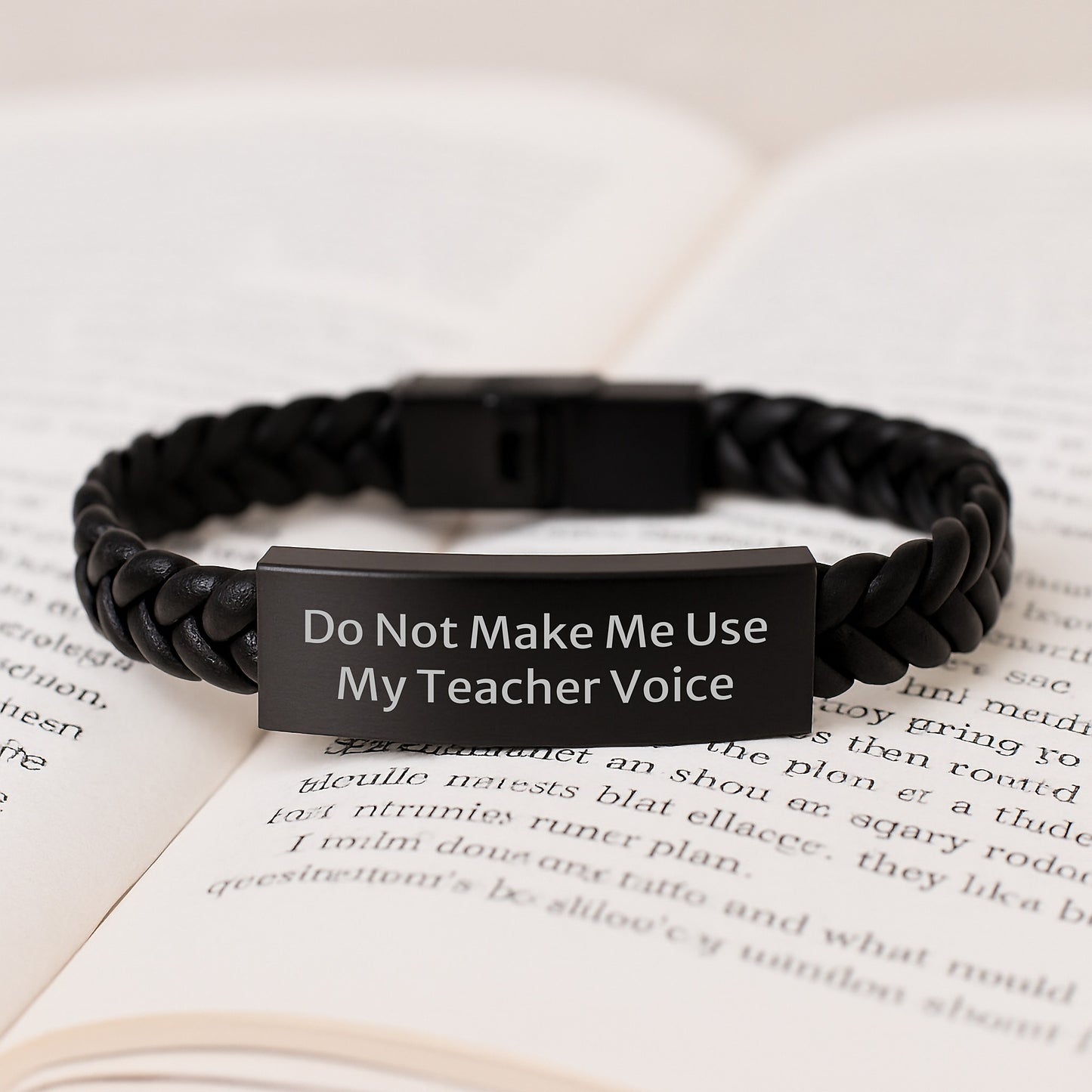 Funny Teacher Gifts for Him Her - Interlaced Leather Bracelet with Quote 'Do Not Make Me Use My Teacher Voice' - Unique Graduation Presents from Friends Family Coworkers - Image 3