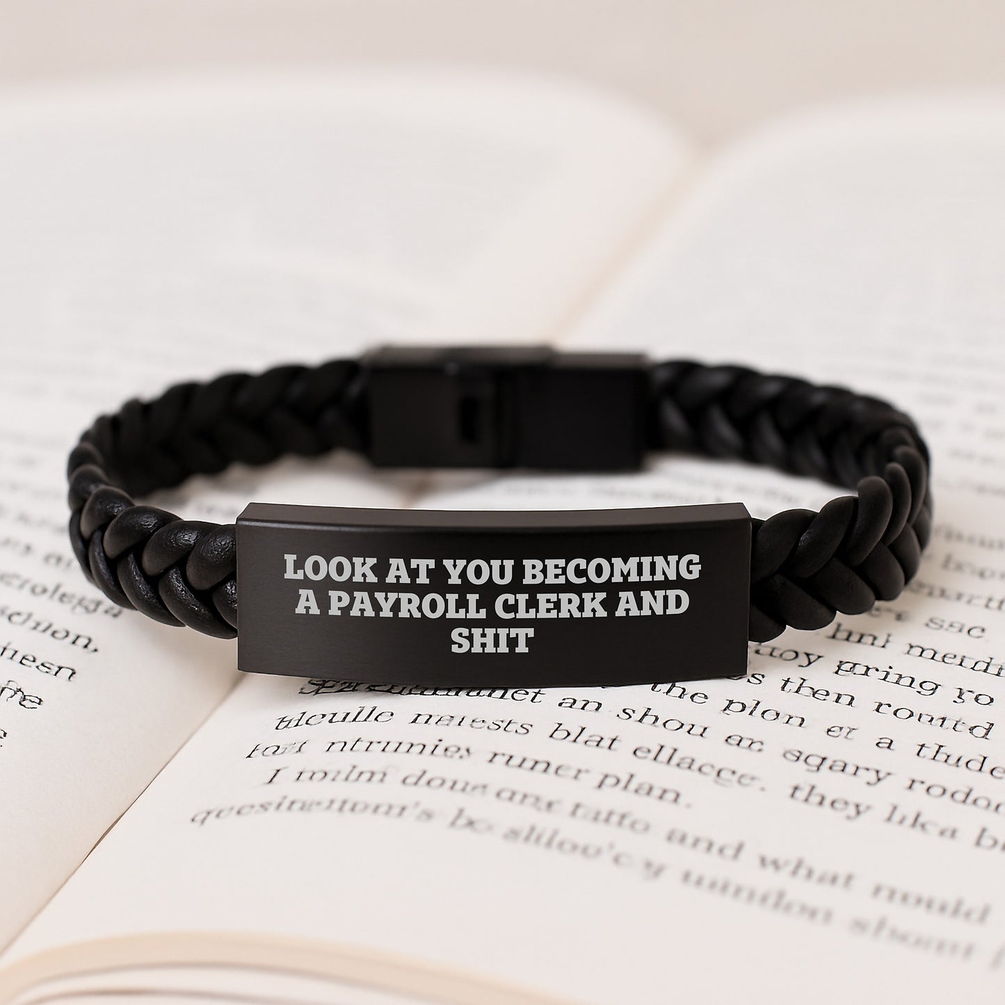 Funny Payroll Clerk Gifts for Men, Christmas Unique Gifts to Celebrate Friends, Coworkers, Family with 'Look At You Becoming A Payroll Clerk And Shit' Quote Interlaced Leather Bracelet - Image 3
