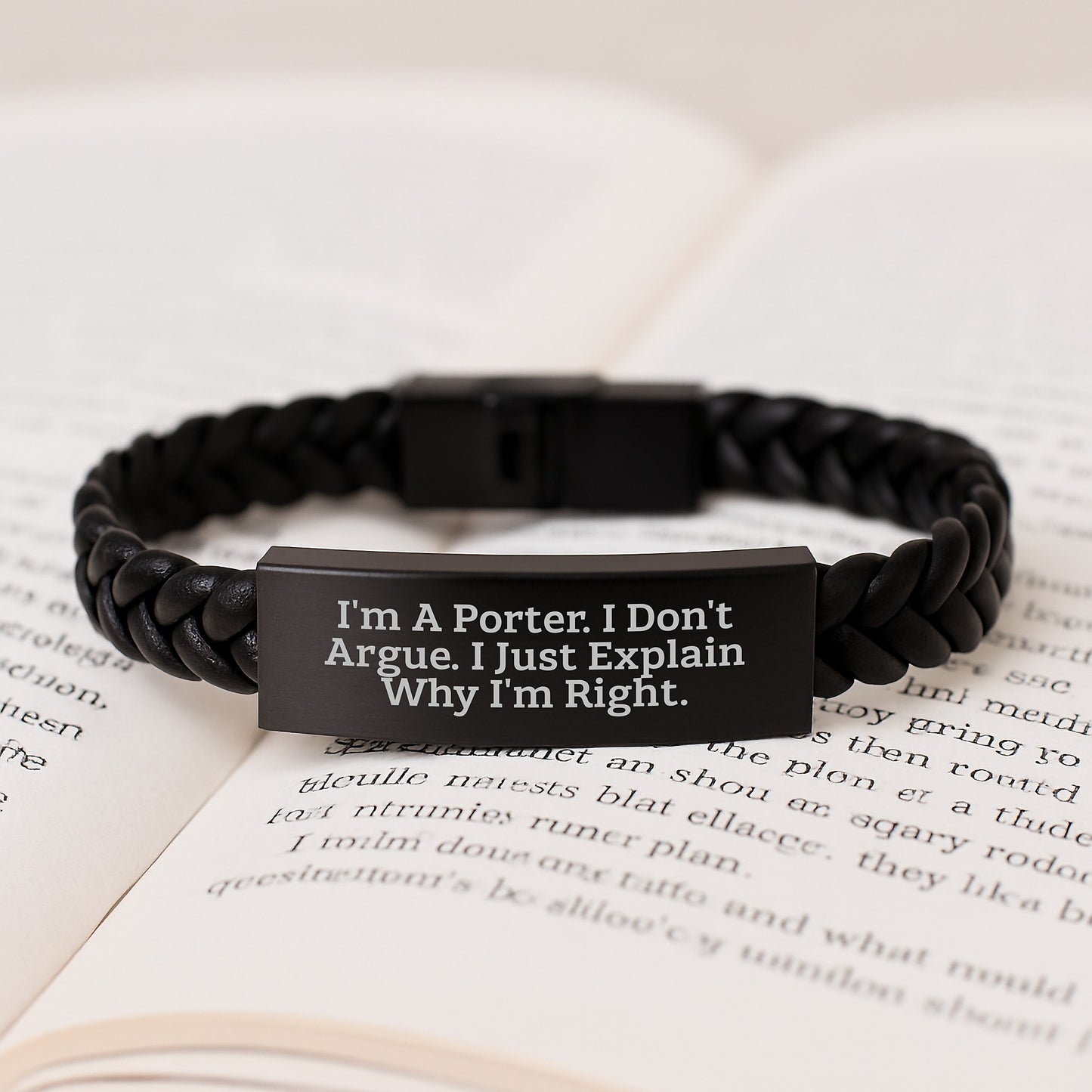 Funny Porter Gifts for Him, Christmas Unique Leather Bracelet - Interlaced Leather Cuff with Stainless Steel, Gifts from Men to Porter - Image 3