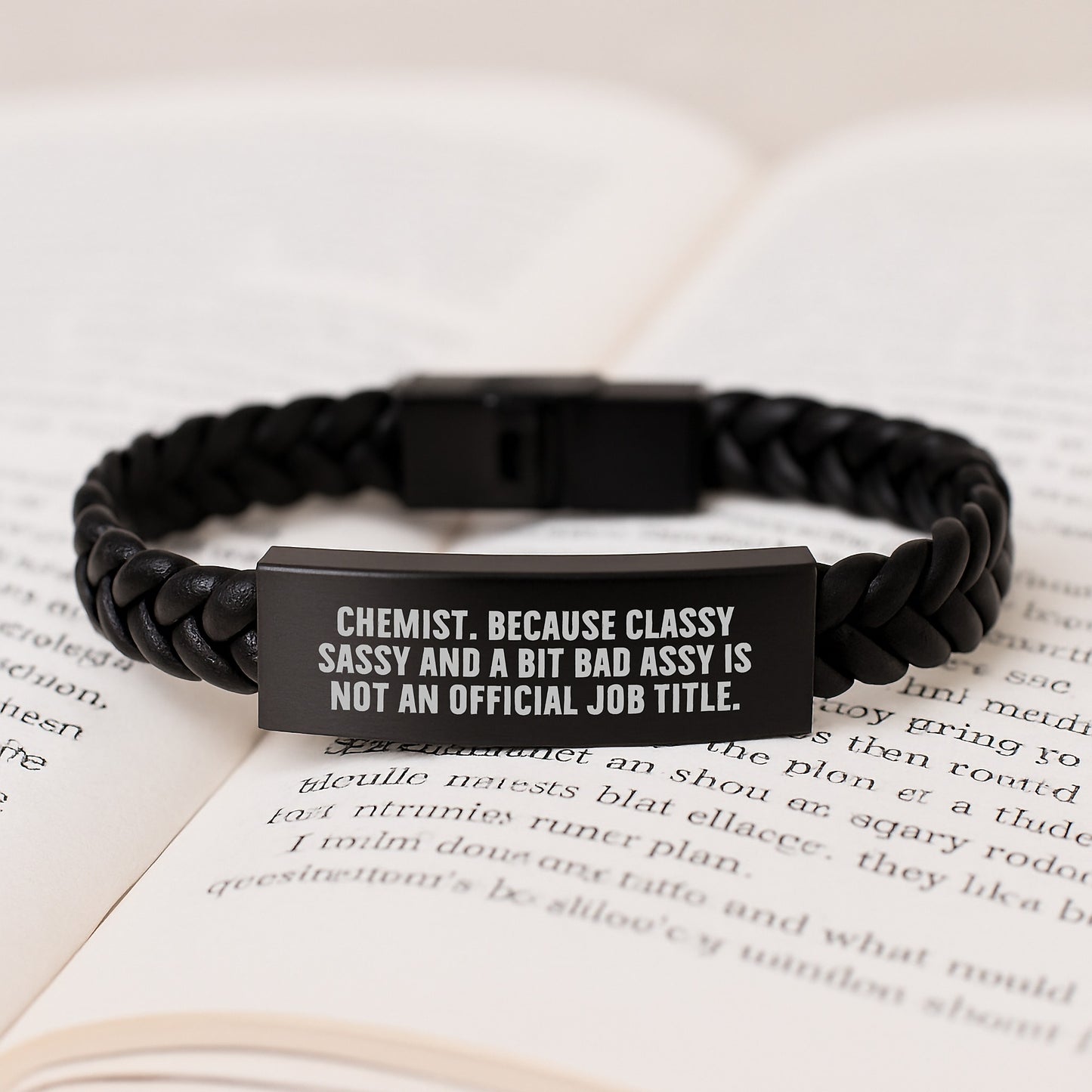 Funny Chemist Gifts, Interlaced Leather Bracer for Graduation, 'Chemist. Because Classy Sassy And A Bit Fearlessy Is Not An Official Job Title.' Quote, Gifts from Family to Chemist - Image 3