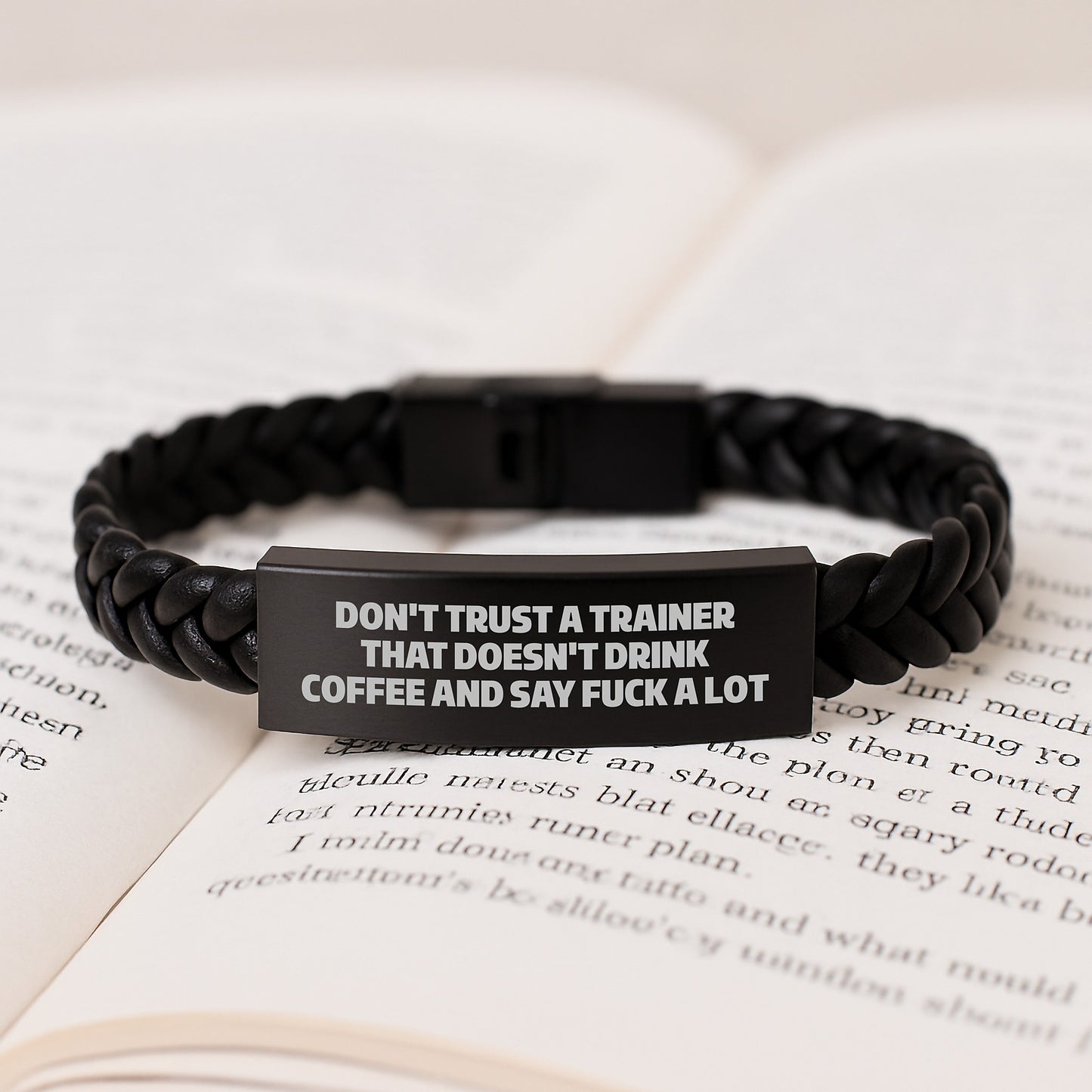 Funny Trainer Gifts, Don't Trust a Trainer That Doesn't Drink Coffee and Say 'F--k a Lot', Interlaced Leather Bracelet for Men and Women, Graduation Unique Gifts from Friends, Coworkers, Family - Image 3