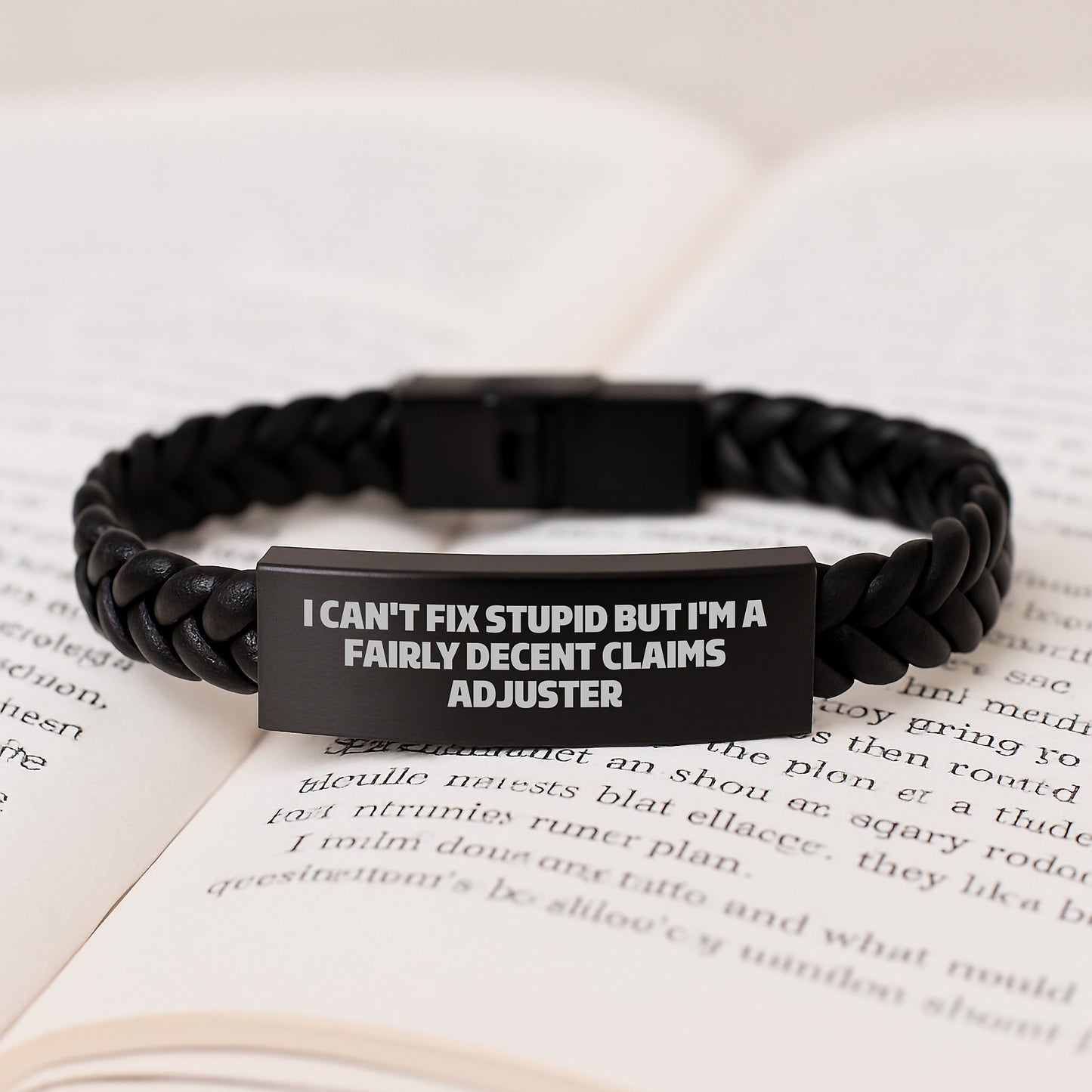 Funny Claims Adjuster Gifts for Men, Women, Friends - 'I Can't Fix Stupid' Interlaced Leather Bracelet, Christmas Unique Presents - Image 3