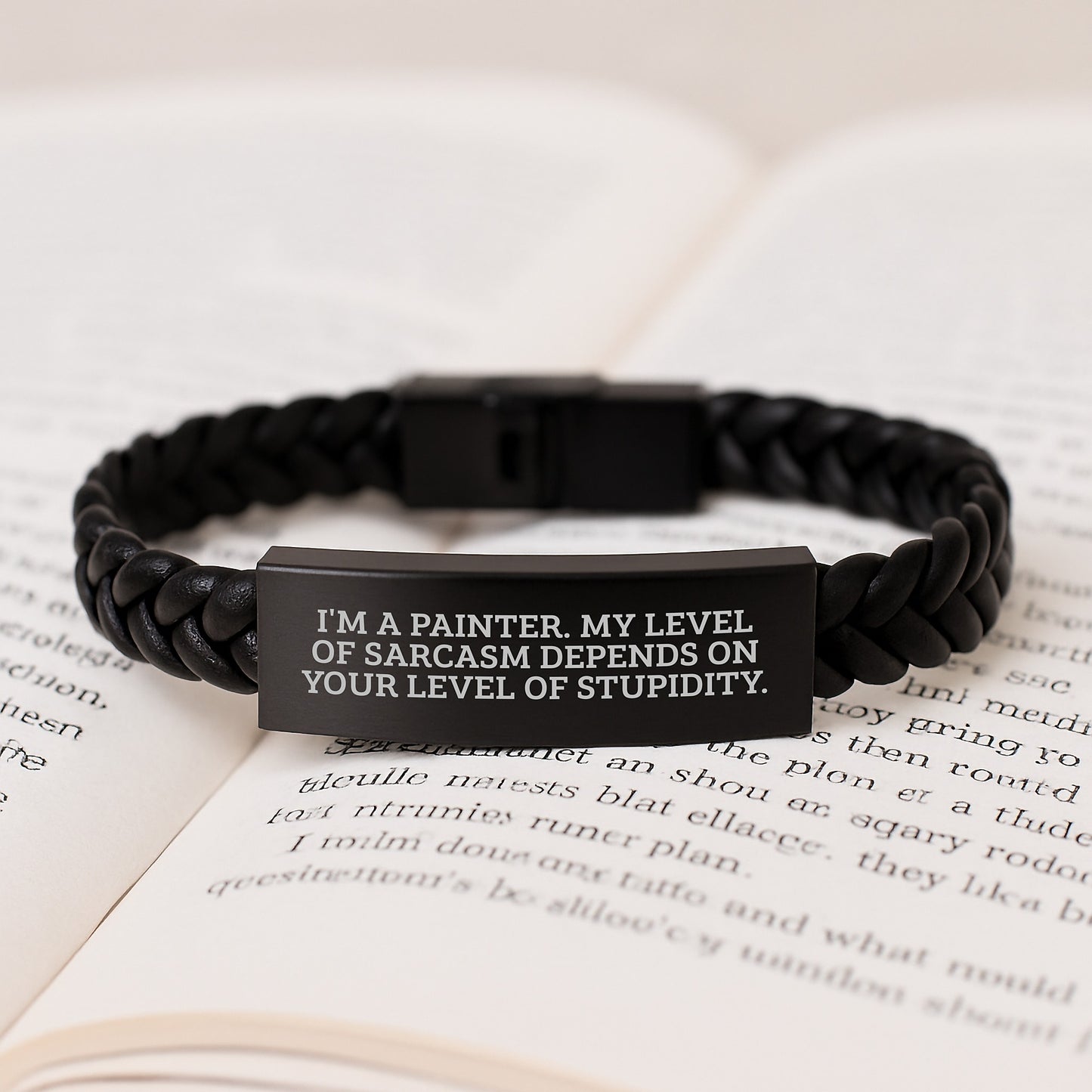 Funny Painter Gifts, 'I'm A Painter. My Level Of Sarcasm Depends On Your Level Of Stupidity.' Interlaced Leather Bracelet, Gifts from Family to Painter, Unique Graduation Gifts for Men - Image 3
