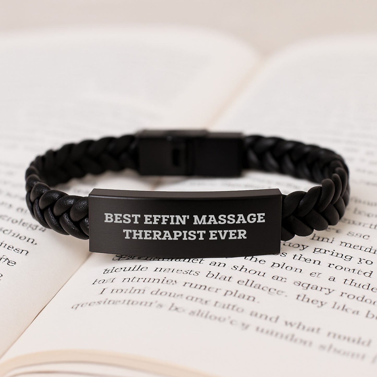 Funny Massage Therapist Gifts Best Effin' Interlaced Leather Bracelet for Graduation from Friends or Coworkers to Massage Therapist - Image 3