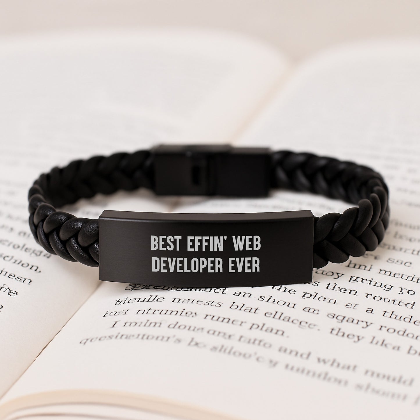 Web Developer Gifts from Friends - Best Effin' Web Developer Ever Inspirational Quote Interlaced Leather Bracelet for Men, Women, Friends, Coworkers, Family Graduation Unique Gifts - Image 3