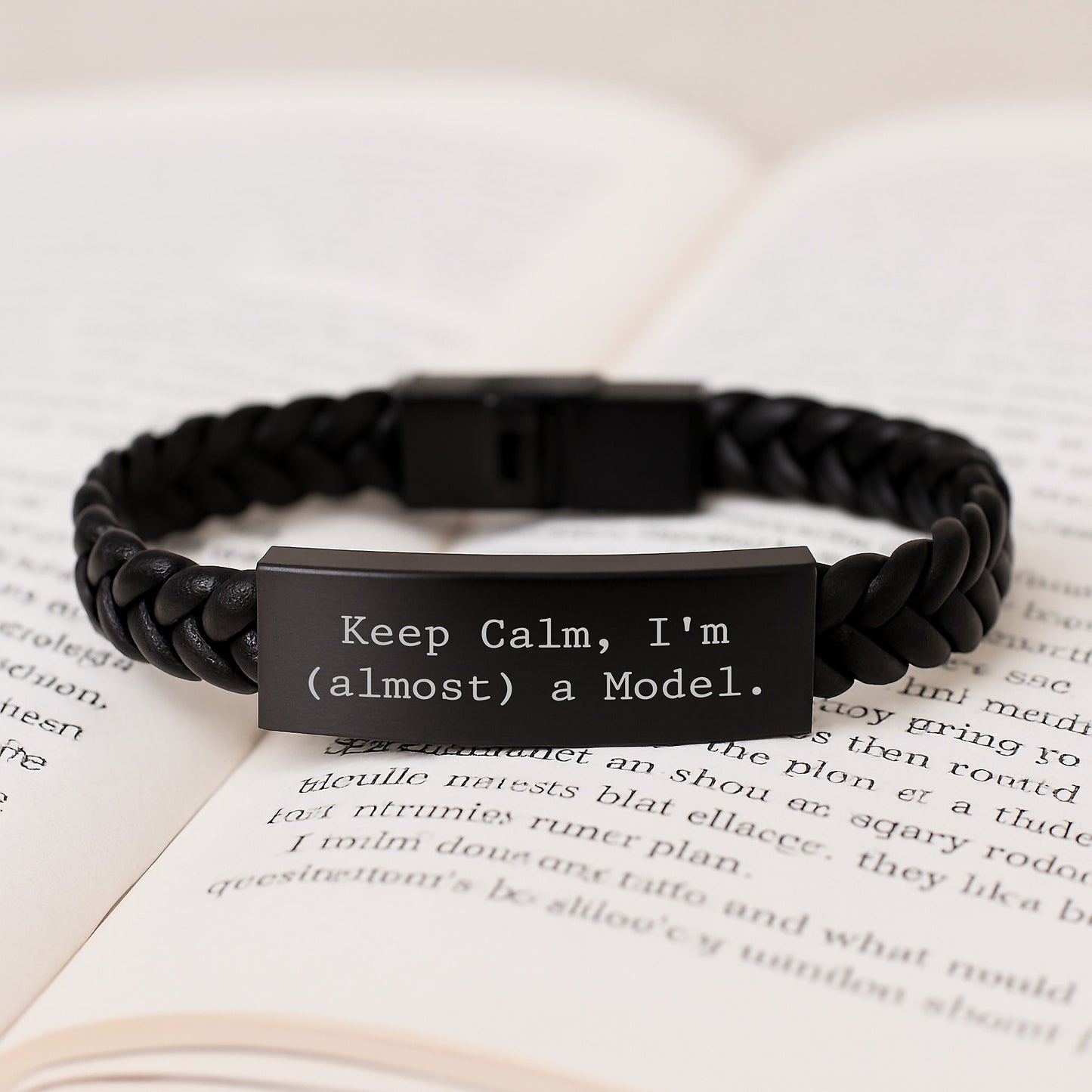 Keep Calm, You're Almost a Model! Interlaced Leather Graduation Gift for Models, Friends, and Family - Image 3