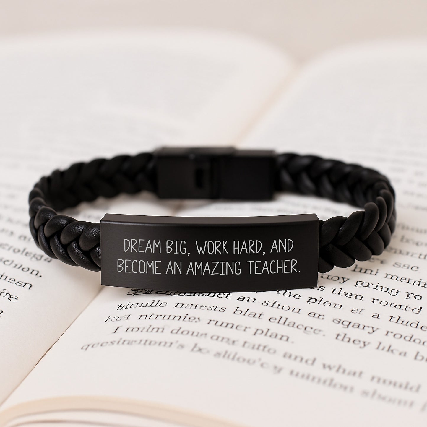 Teacher Gifts from Friends - Interlaced Leather Bracelet with Inspirational Quote 'Dream Big, Work Hard, And Become An Amazing Teacher.' for Birthday - Image 3