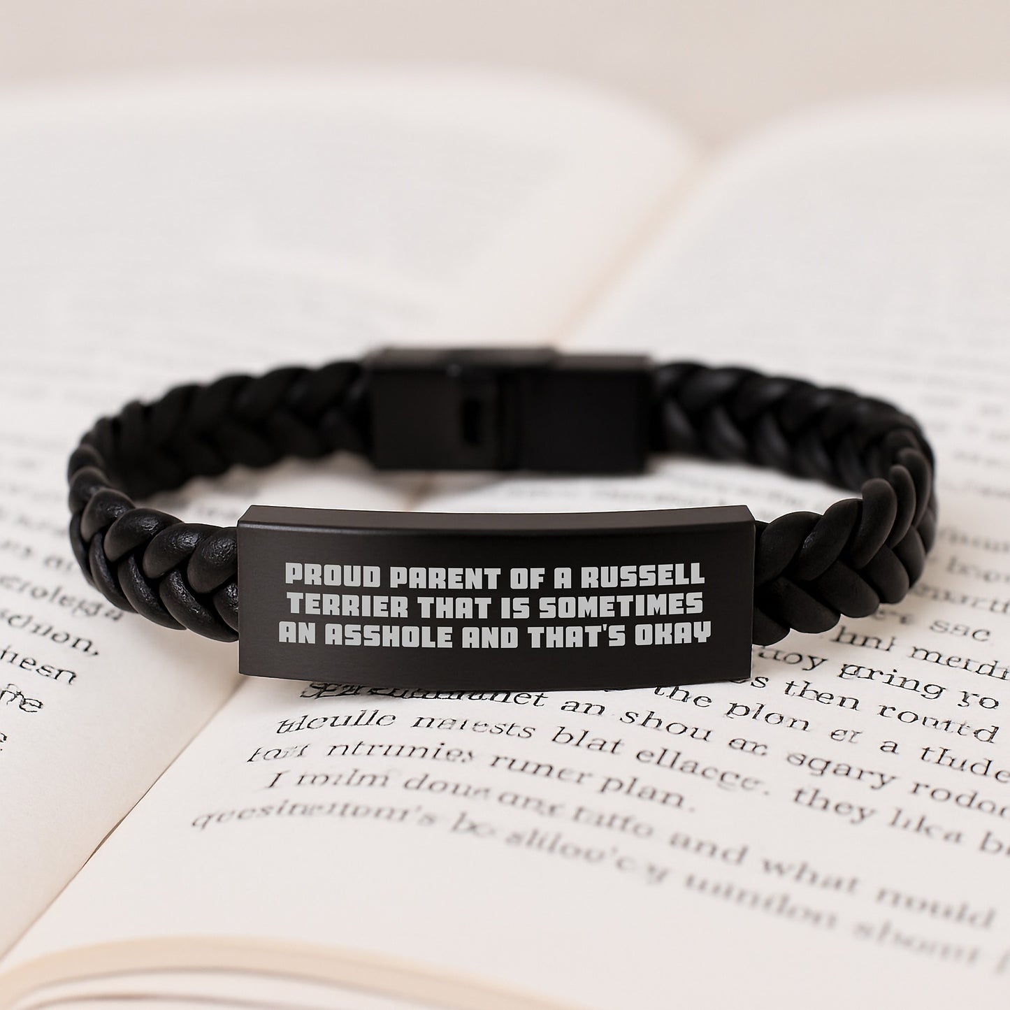 Funny Russell Terrier Dog Gifts, Birthday Unique Gifts for Friends, Interlaced Leather Bracelet with Stainless Steel and PU Leather - Gifts from Mom to Russell Terrier Dog Lover - Image 3