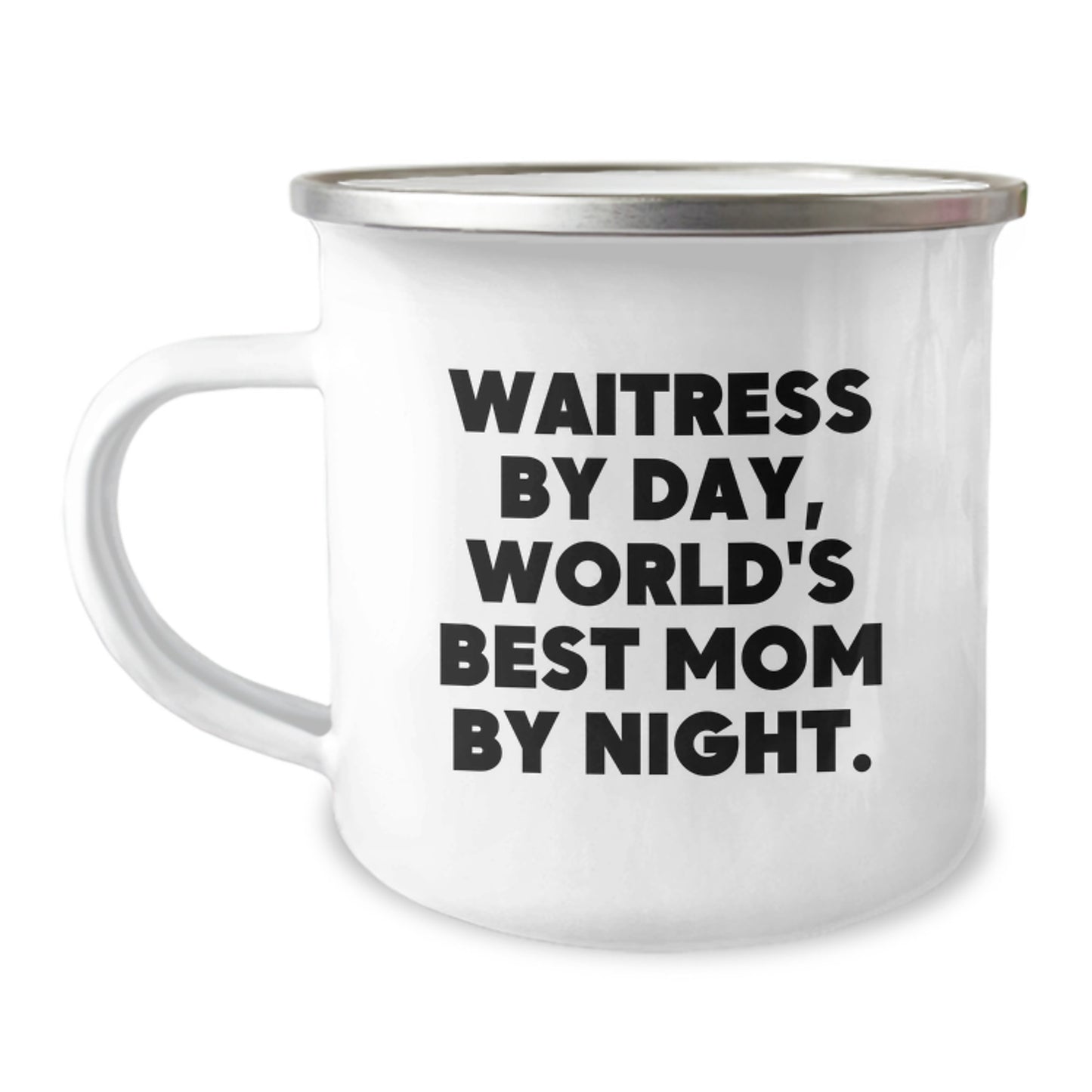 Waitress Gifts from Family, Funny Camping Mug for Birthday, 'Waitress By Day, World's Best Mom By Night.' - Image 1