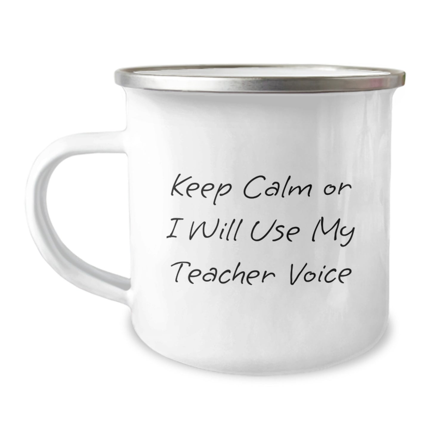 Teacher Gifts, Funny Camping Mug, Keep Calm Or I Will Use My Teacher Voice, Unique Graduation Gifts from Friends - Image 1