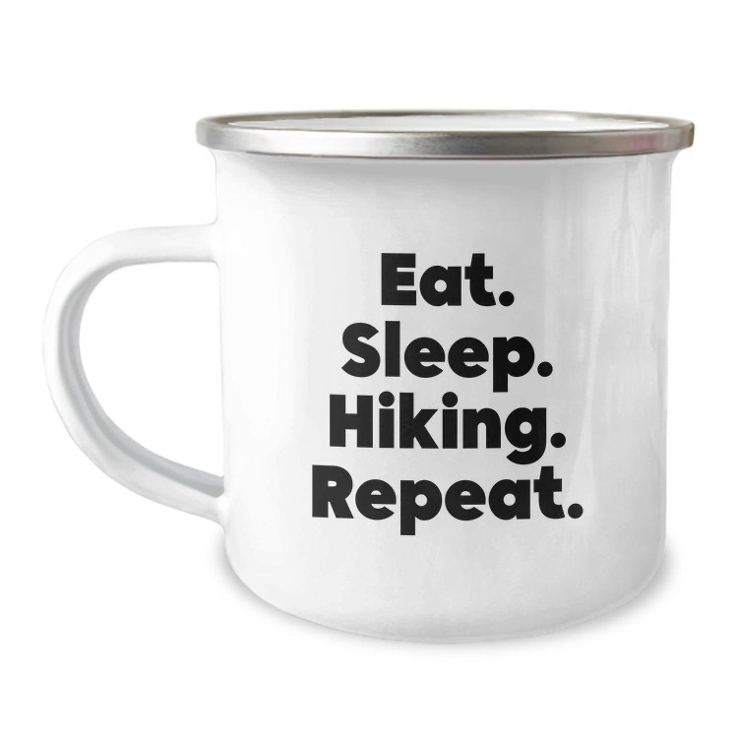 Hiking Enthusiasts' Funny Camping Mug Gifts from Friends for Graduation, Eat. Sleep. Hiking. Repeat., 12 oz Stainless Steel with Enamel Finish - Image 1