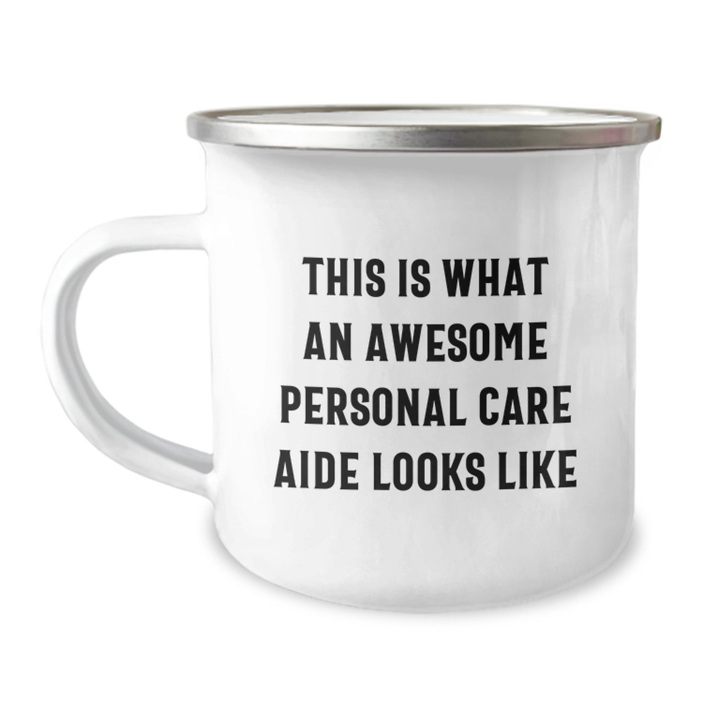 Funny Personal Care Aide Gifts from Friends for Graduation - Camping Mug with Quote 'This Is What An Awesome Personal Care Aide Looks Like', 12 oz Stainless Steel with Enamel Finish - Image 1