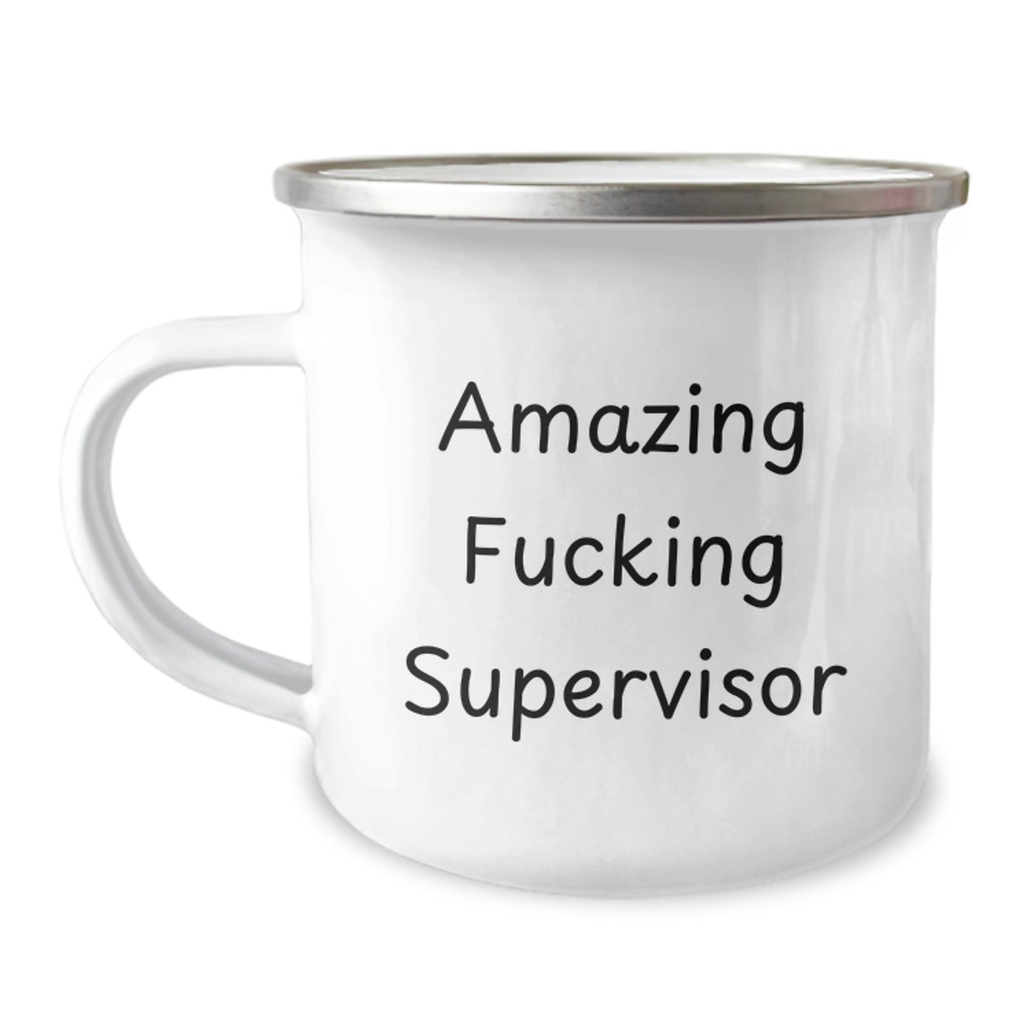 Funny Supervisor Camping Mug, Gifts from Friends and Family for Amazing Birthday Celebration, 12 oz Stainless Steel with Enamel Finish, 'Amazing F--king Supervisor' Quote - Image 1