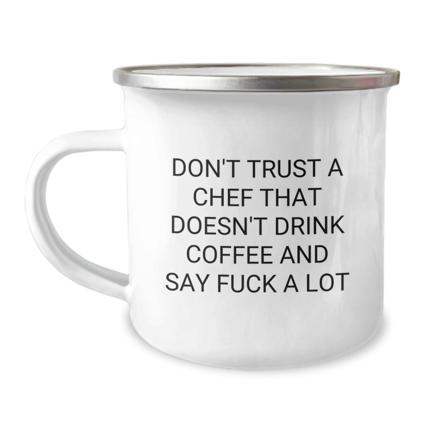 Funny Chef Gifts for Graduation - 'Don't Trust A Chef' Camping Mug, 12 oz Stainless Steel with Enamel Finish, Gifts from Men to Chef Friends and Family - Image 1