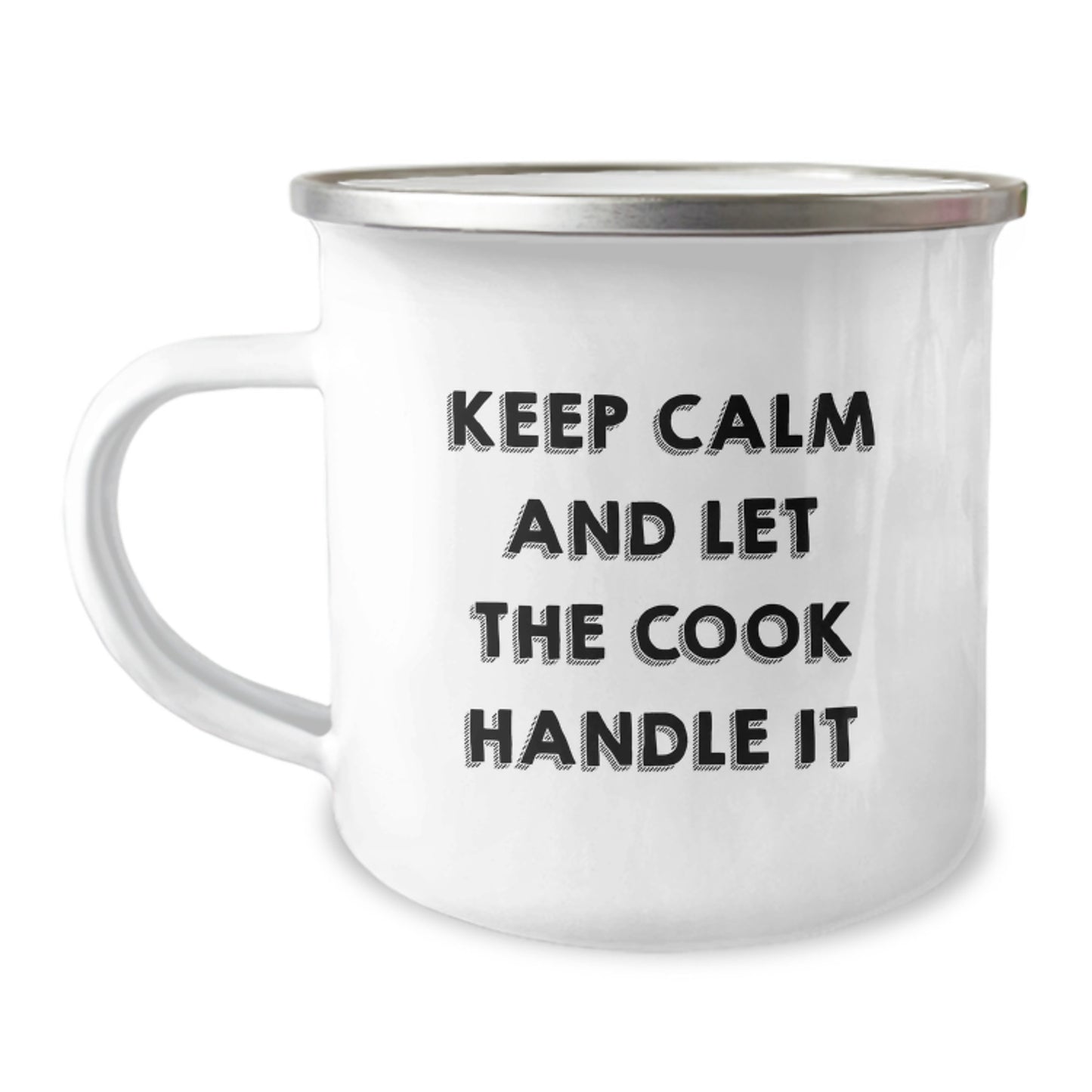 Funny Camping Mug Gifts from Friends for Birthday Cooks - Keep Calm and Let the Cook Handle It, 12 oz Stainless Steel with Enamel Finish - Image 1