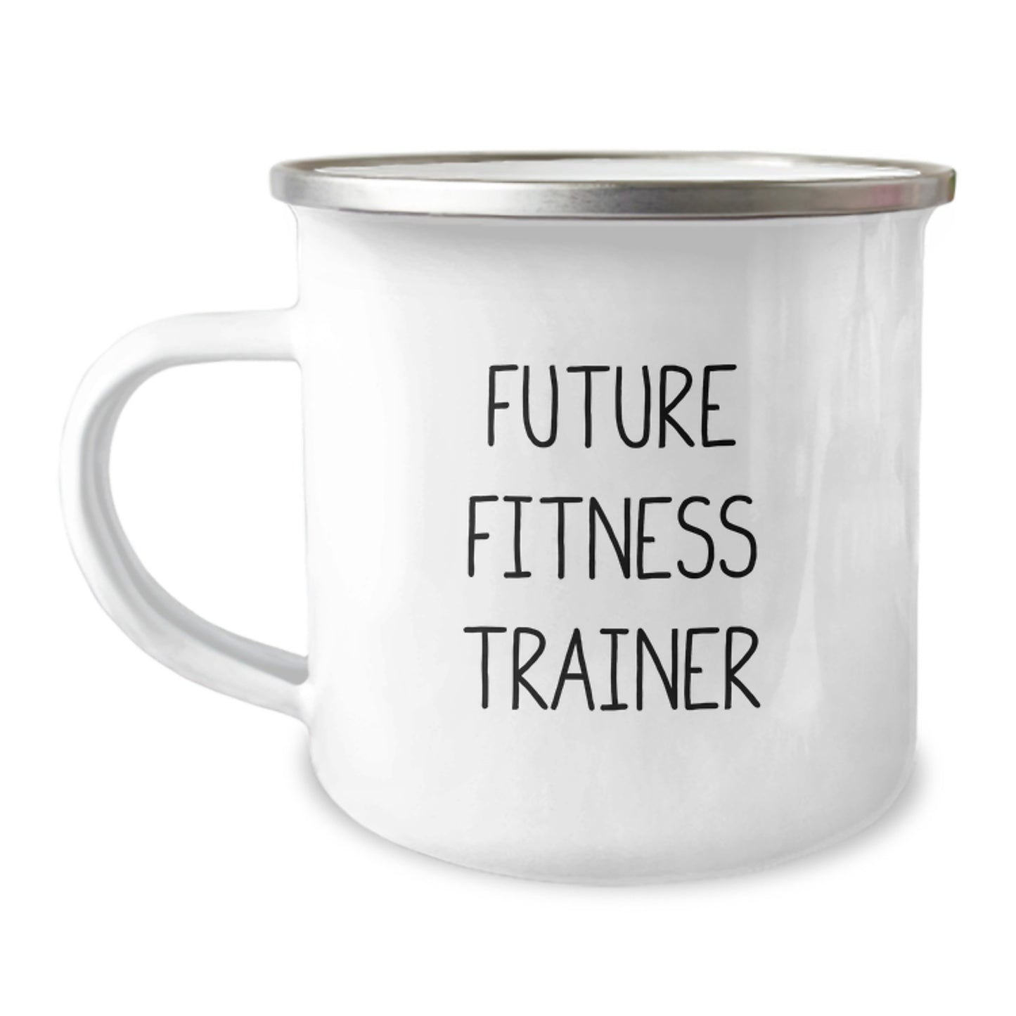 Funny Fitness Trainer Birthday Unique Gifts from Friends to Friends Camping Mug, 'Future Fitness Trainer' Quote, 12 oz Stainless Steel with Enamel Finish, Perfect for Men or Women - Image 1