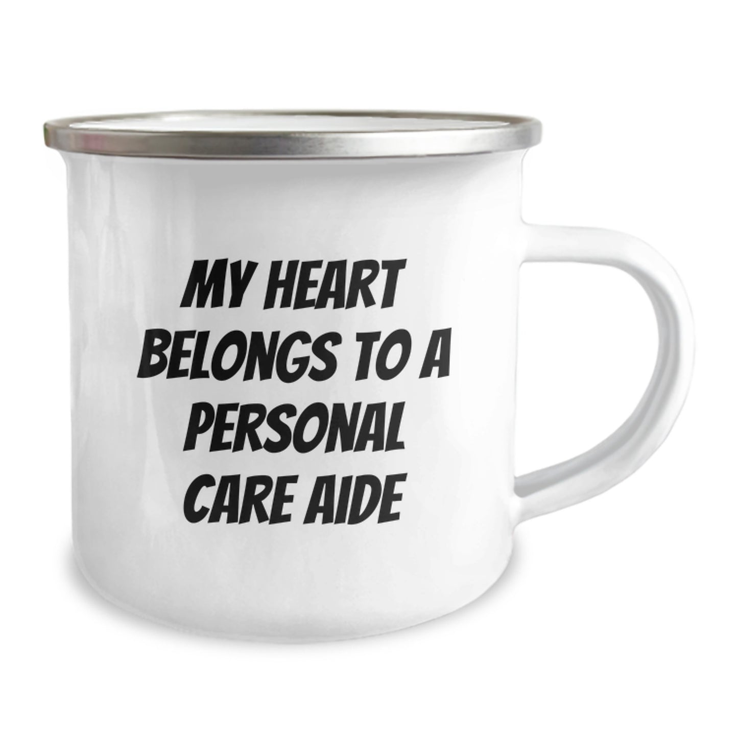 Funny Personal Care Aide Gifts from Friends, Camping Mug for Birthday Unique Gifts, 'My Heart Belongs To A Personal Care Aide' Quote - Image 2