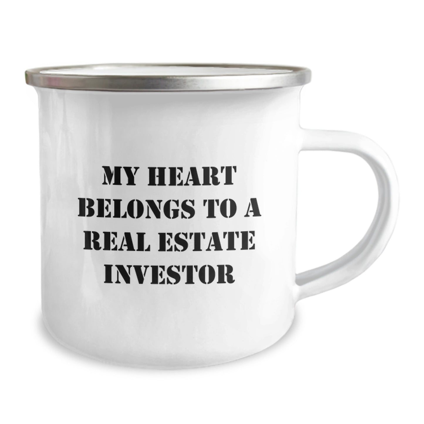 Funny Real Estate Investor Gifts from Friends - Birthday Unique Gifts for Real Estate Investors, Camping Mugs with My Heart Belongs To A Real Estate Investor Quote - Image 2