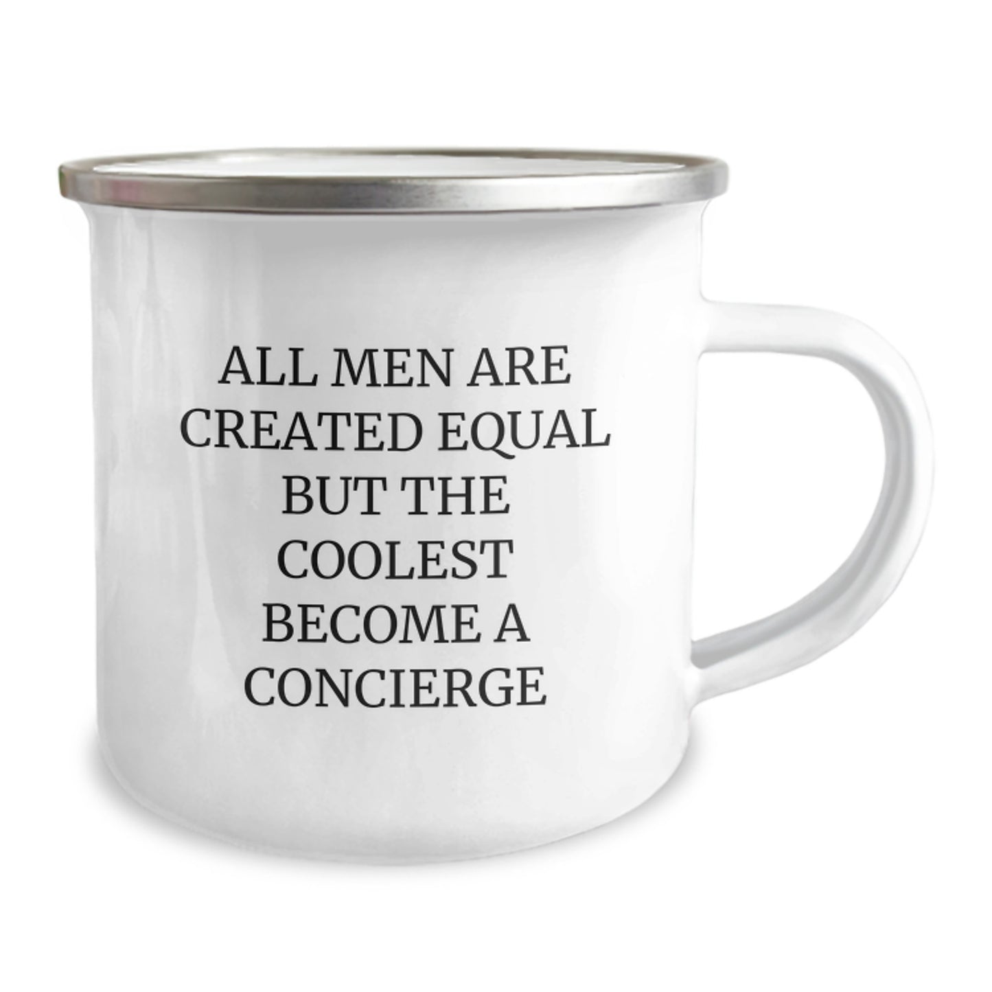 Funny Concierge Gifts for Men, 'All Men Are Created Equal But The Coolest Become A Concierge' Camping Mug, Unique Christmas Memorable Presents for Friends, Family, Coworkers - Image 2