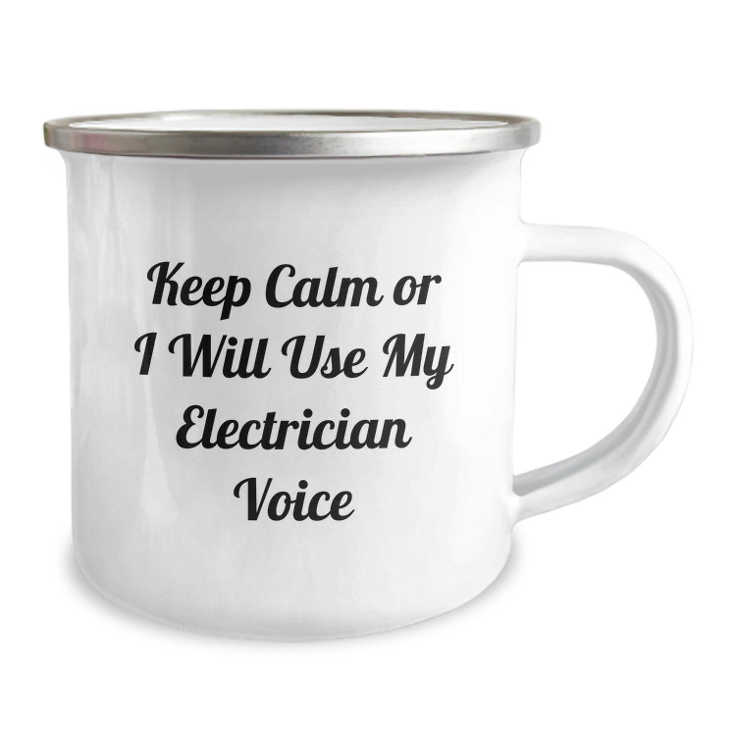Funny Electrician Gifts, Camping Mug for Birthday, 'Keep Calm Or I Will Use My Electrician Voice', Gifts from Family to Electrician - Image 2