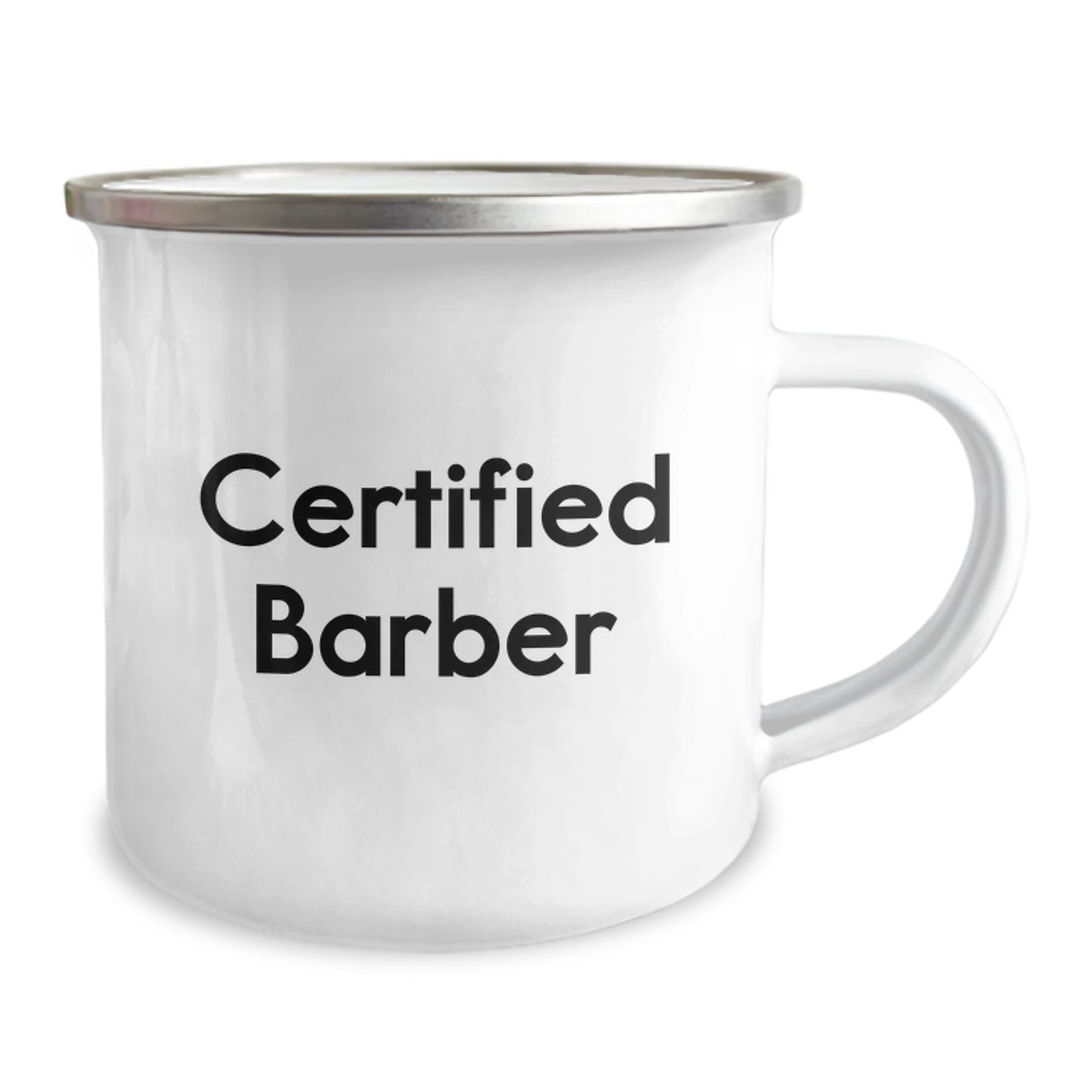 Funny Barber Gifts from Men, Gifts for Certified Barbers on Graduation, Camping Mug with Enamel Finish - Image 2