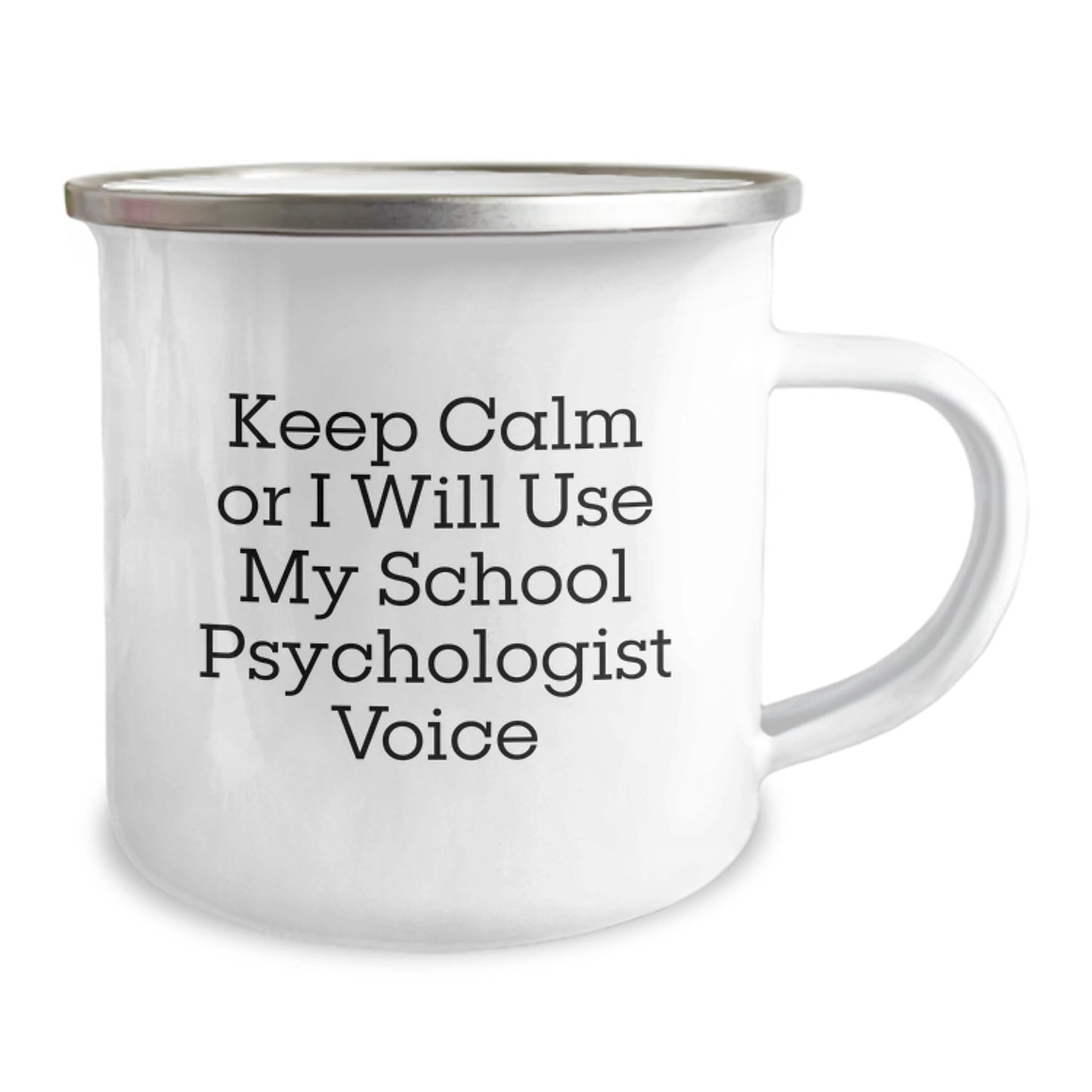 School Psychologist Humor Gifts from Friends for Birthday, Camping Mug with Funny Quote 'Keep Calm Or I Will Use My School Psychologist Voice' - Image 2