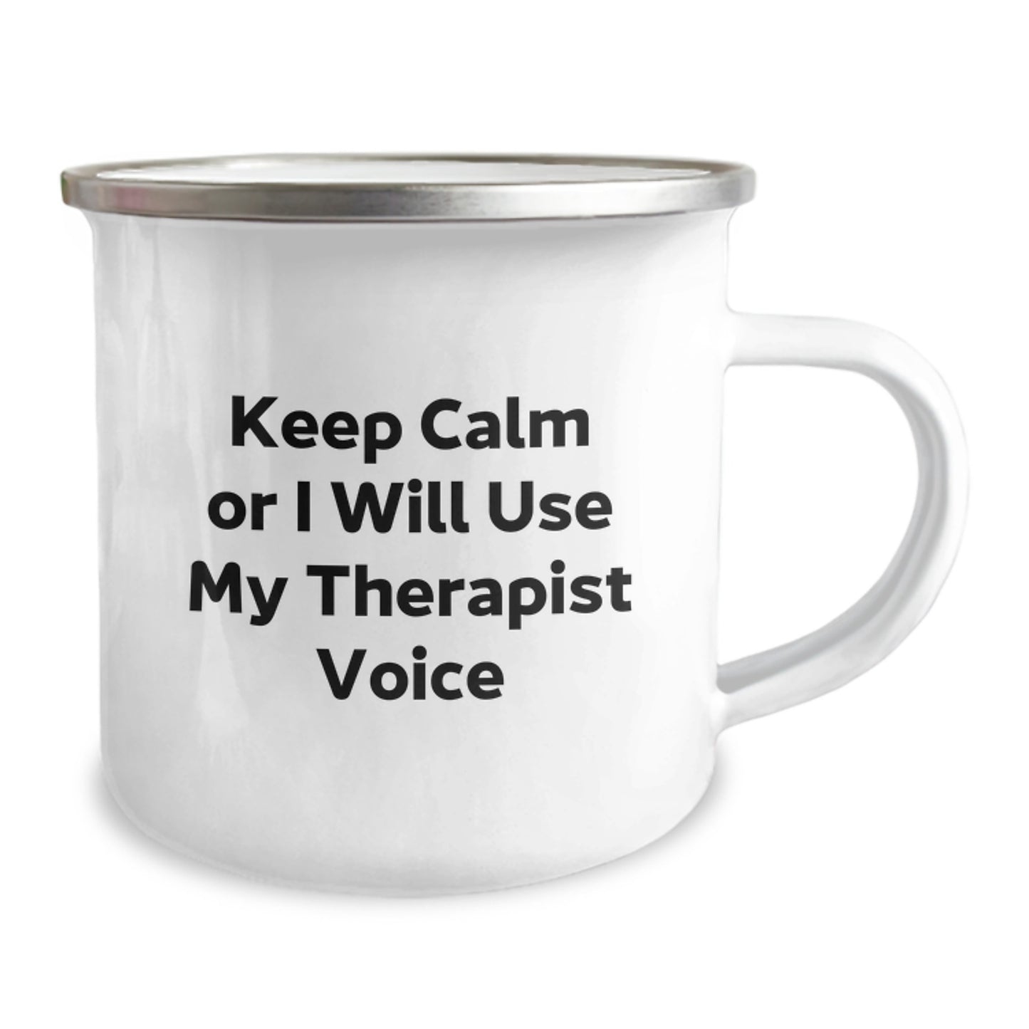 Funny Therapist Gifts from Men to Therapist Friends on Valentine's - Keep Calm or I'll Use My Therapist Voice Camping Mug - Image 2