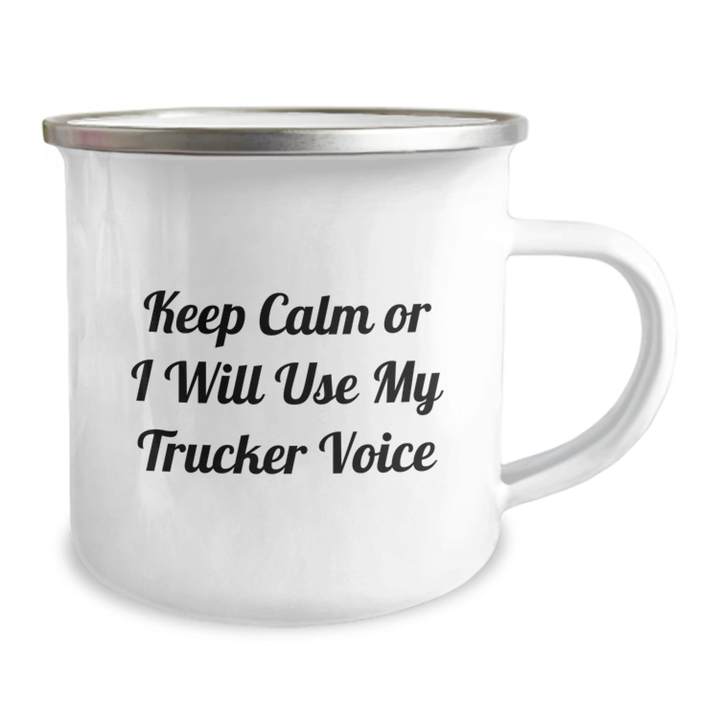 Trucker Gifts for Men, Funny Trucker Camping Mug with Quote 'Keep Calm Or I Will Use My Trucker Voice' for Graduation, Gifts from Friends or Family - Image 2