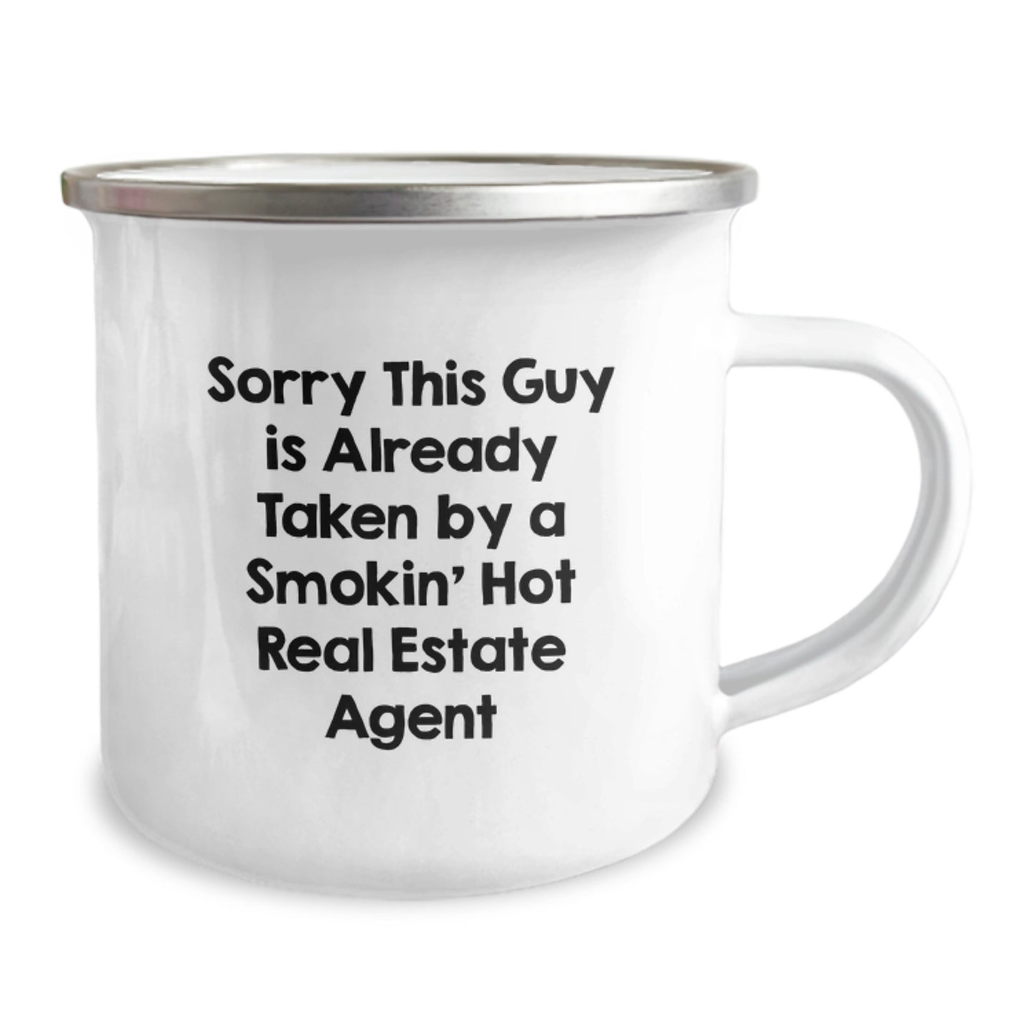 Funny Real Estate Agent Gifts from Friends for Birthday - Sorry 'This Guy Is Already Taken' Camping Mug, Stainless Steel with Enamel Finish - Unique Real Estate Agent Mug for Men or Women - Image 2