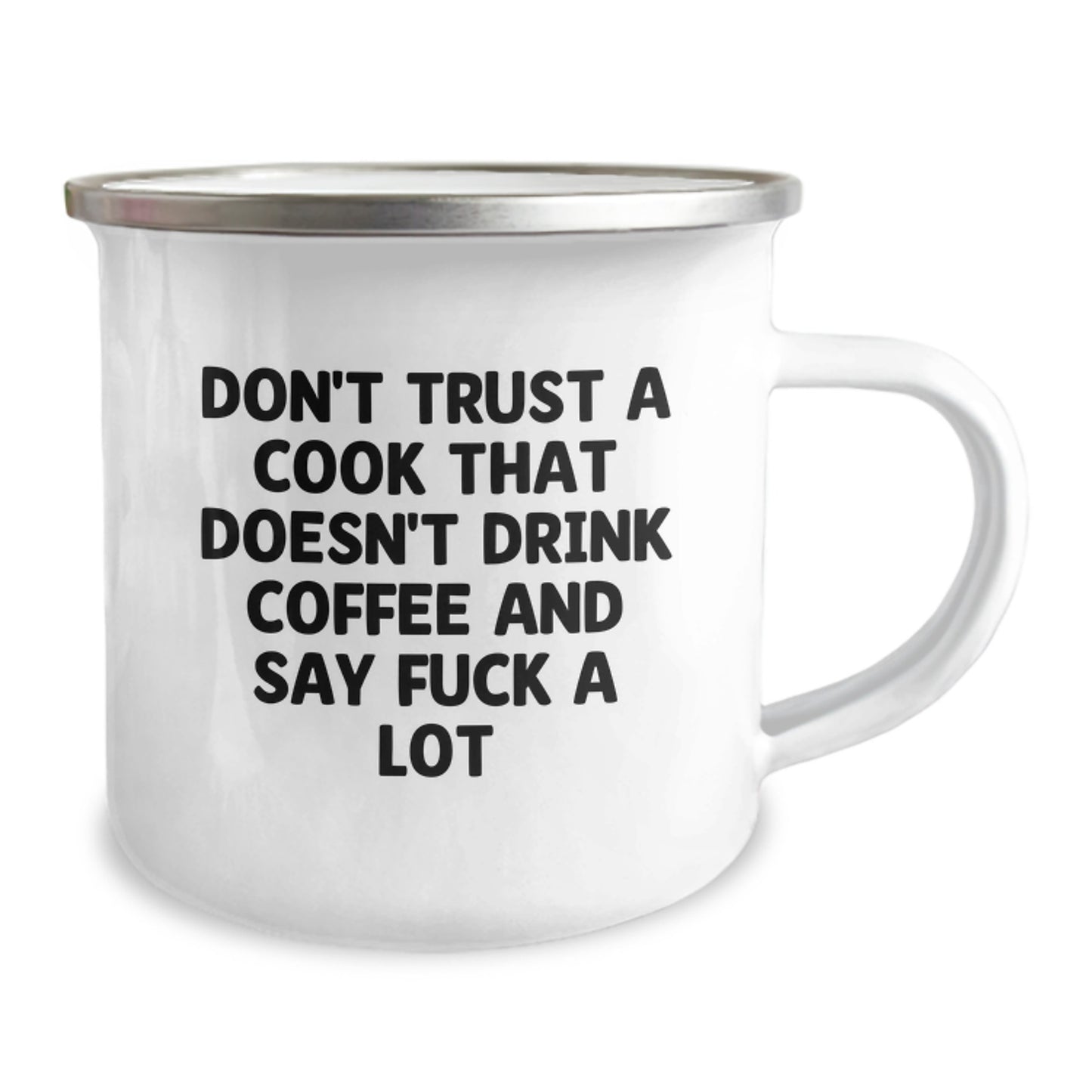 Funny Cook Quote Gifts for Men - Camping Mug, Gifts from Friends, Don't Trust a Cook, 12 oz Stainless Steel with Enamel Finish, Perfect Graduation Unique Gifts for Cook Lovers - Image 2