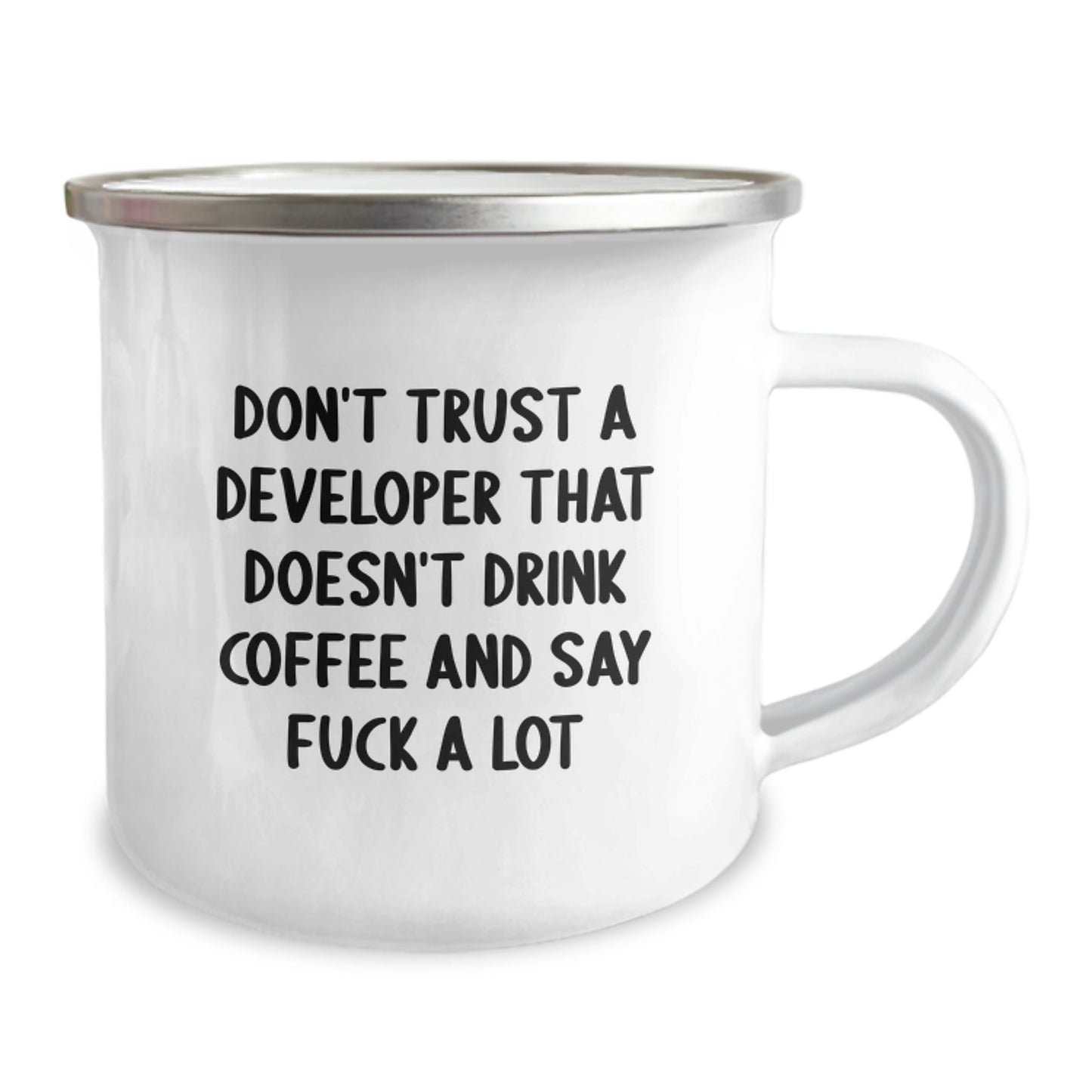 Funny Developer Gifts from Friends, Unique Graduation Gifts for Developer, Camping Mug with Quote 'Don't Trust A Developer That Doesn't Drink Coffee And Say F--k A Lot' - Image 2