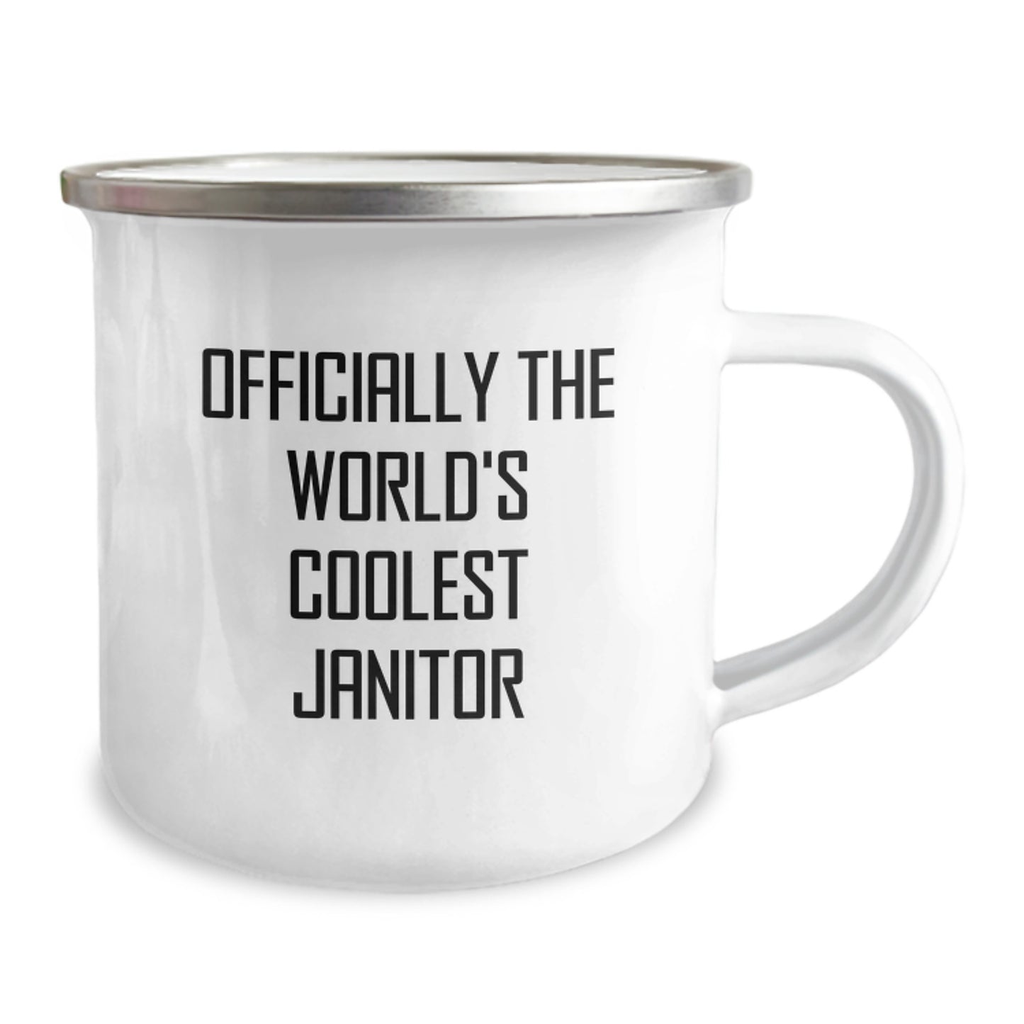 Janitor Gifts, Funny Quote, Camping Mug, Birthday, Gifts from Friends, Gifts for Janitor - 'Officially The World's Coolest Janitor' Enamel Mug - Image 2
