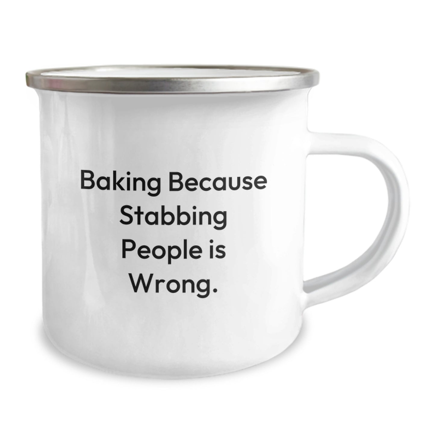 Funny Baking Gifts from Men for Women Christmas Unique Mugs, Baking Because Stabbing People Is Wrong. Camping Mug - Image 2