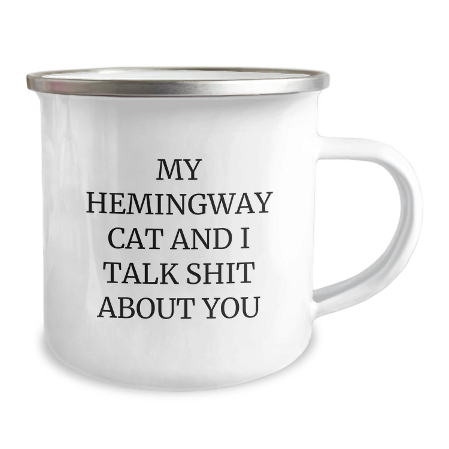 Funny Hemingway Cat Gifts for Women, Camping Mug with Quote My Hemingway Cat And I Talk Shit About You from Family - Image 2