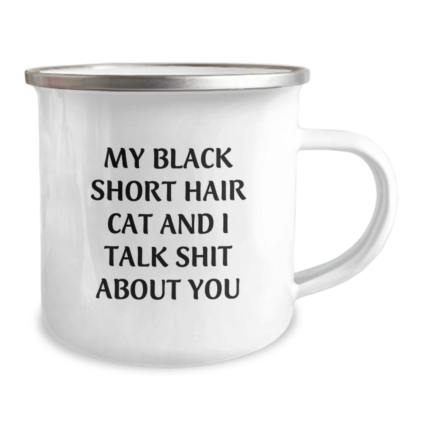 Funny Black Short Hair Cat Christmas Unique Gifts from Friends for Black Short Hair Cat Lovers Camping Mugs - 'My Black Short Hair Cat And I Talk Shit About You' - Image 2